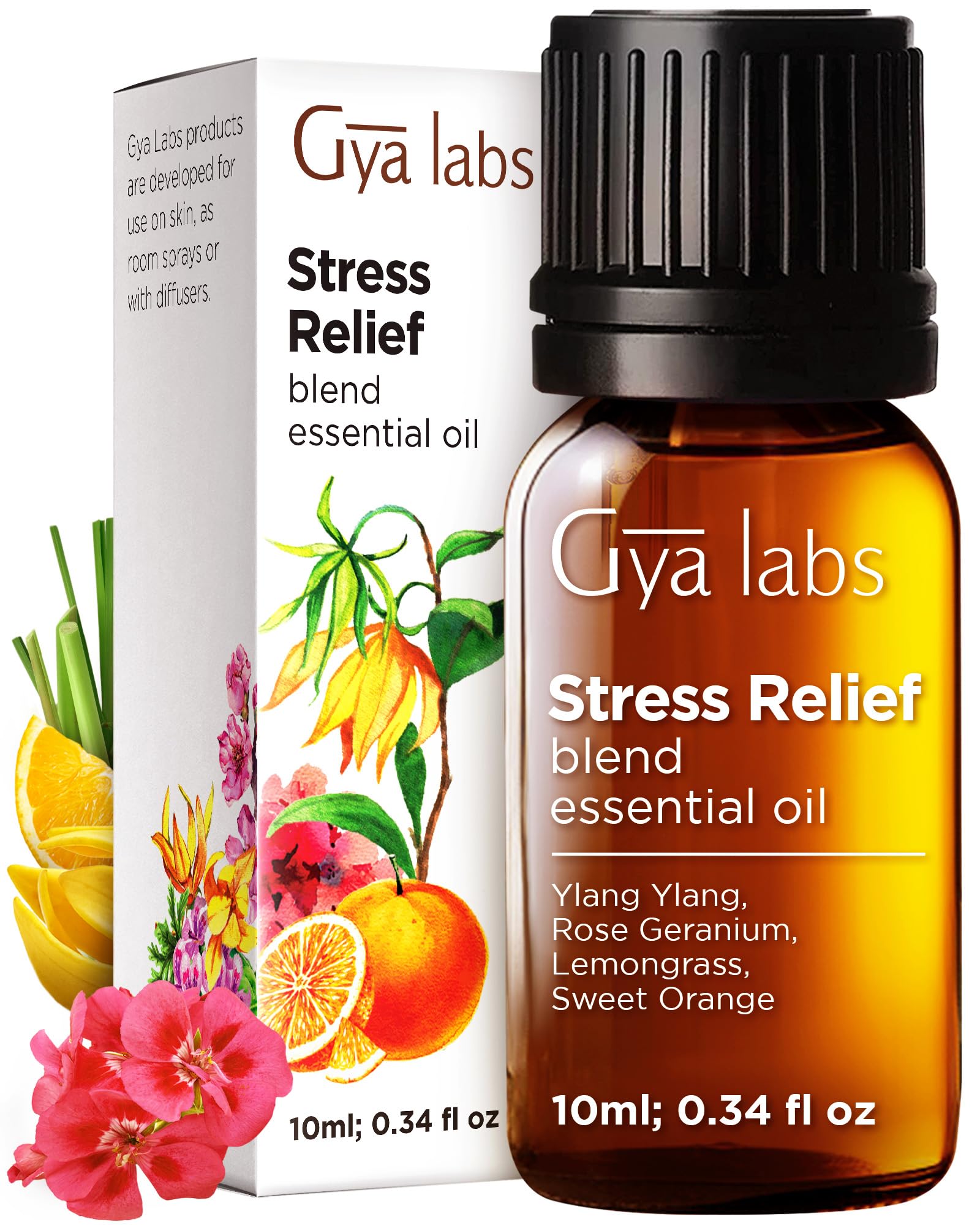 Gya Labs Stress Relief Essential Oil Blend for Diffuser & Aromatherapy - 100% Pure Natural Stress Relief Oils for Calming Diffusion, Soothing & Self-Care (0.34 Fl Oz)