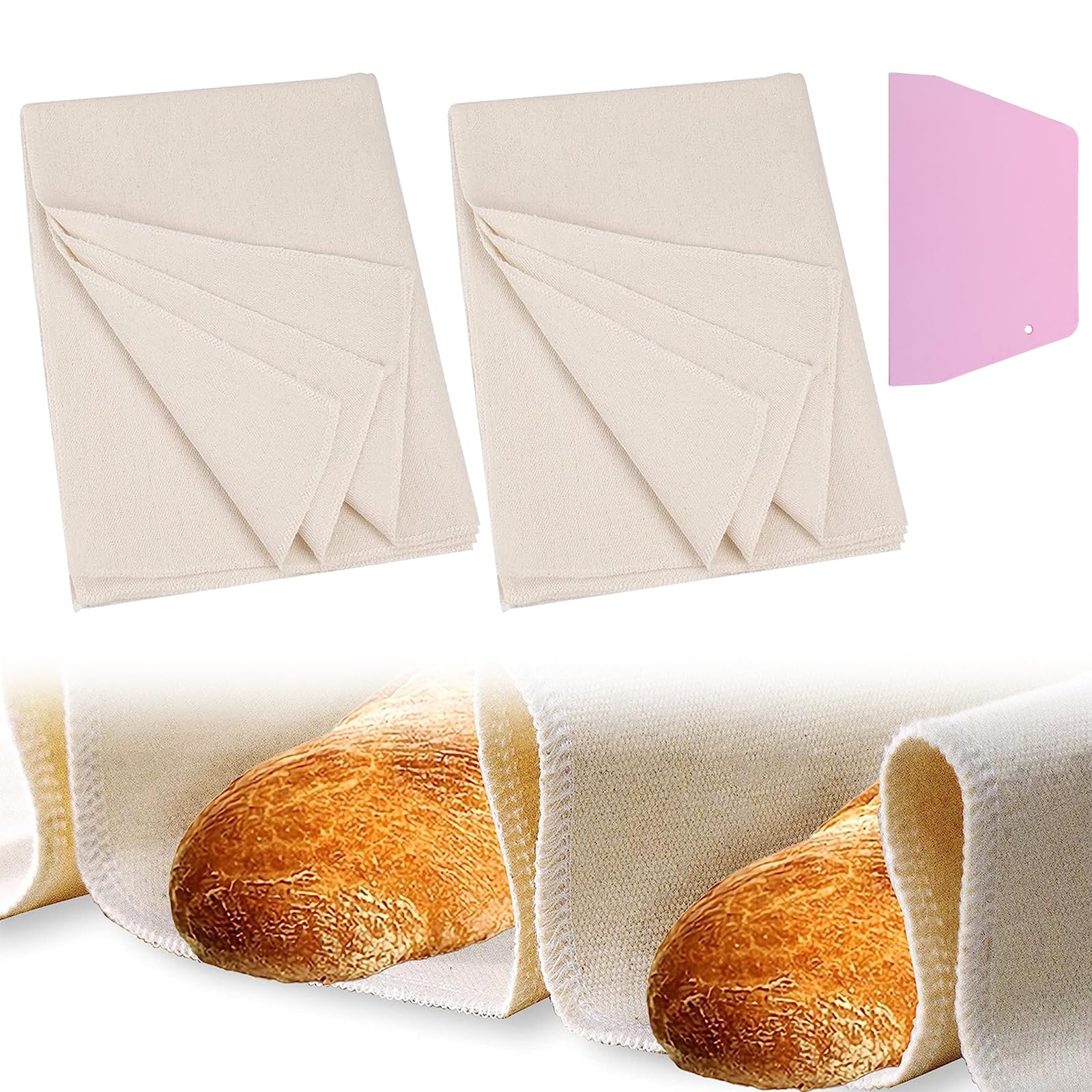 2 Panni Di Lino Per Lievitazione Pane 48x36 Cm | Per Baguette, Pane | Cotone Naturale | Lavabili