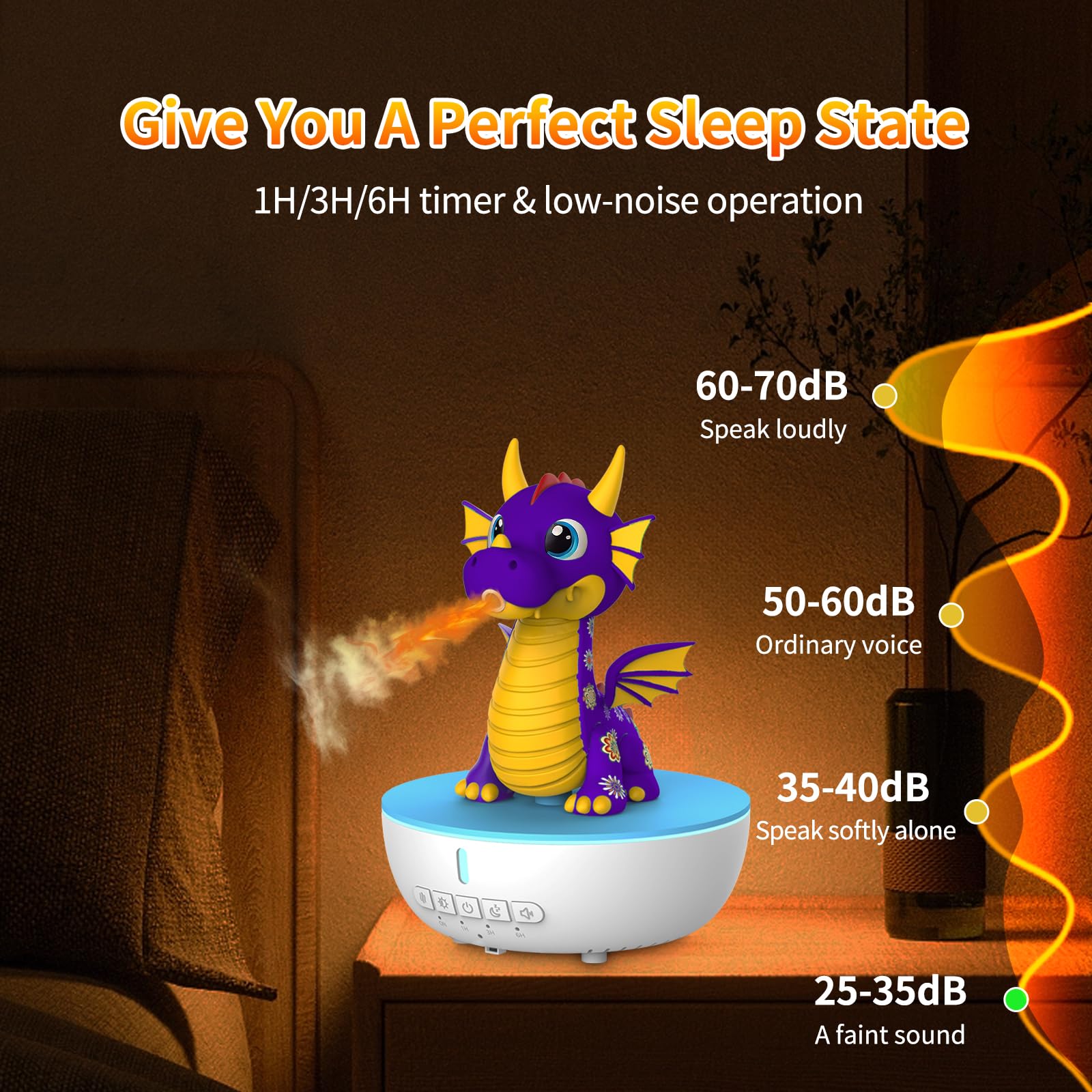 Aroma Diffuser Kinder Drache, 200ml Ultraschall Luftbefeuchter mit Flammen-Effekt, Timer & Fernbedienung, White Noise Einschlafhilfe, 7 Farben Licht, Duftzerstäuber für Ätherische Öle & Schlafzimmer