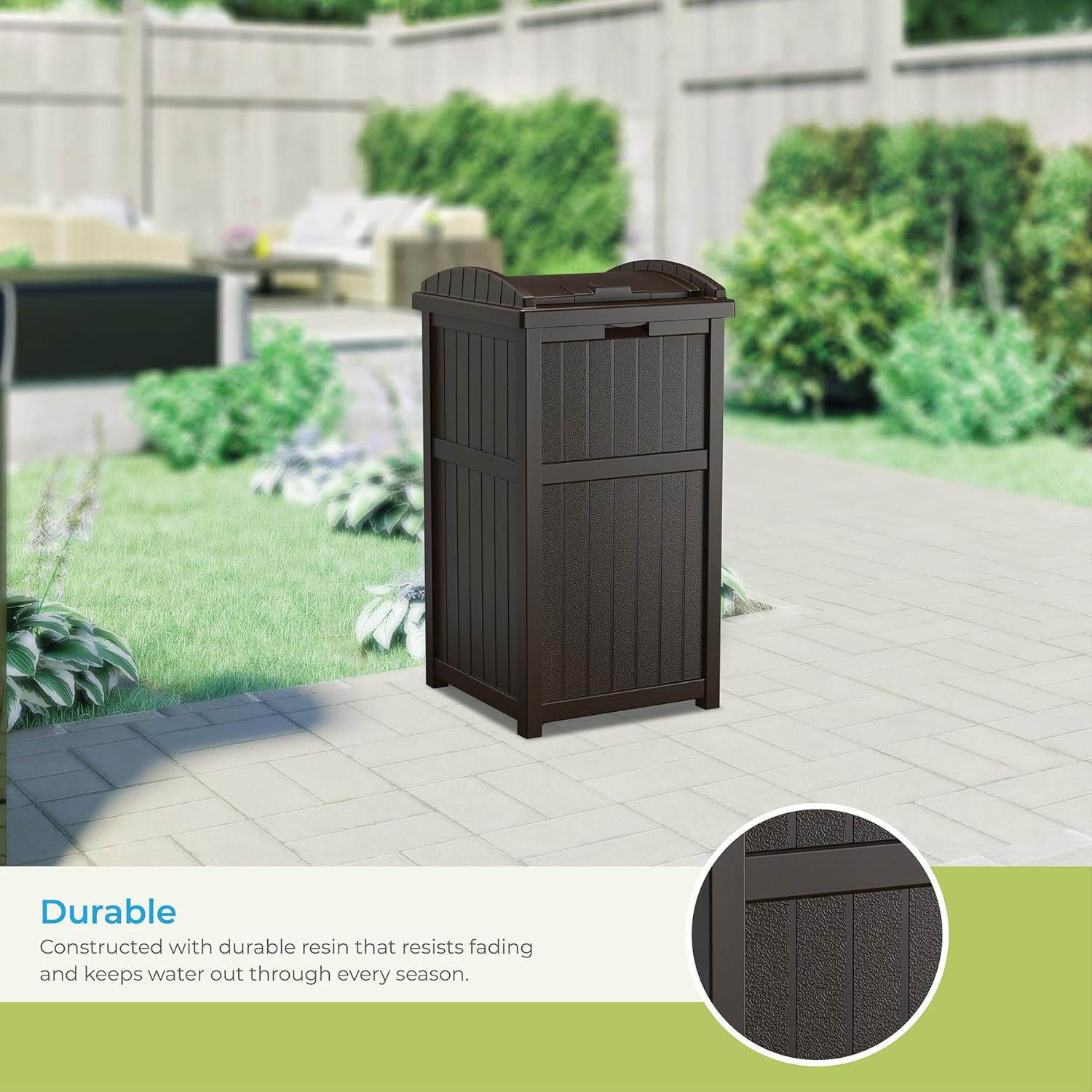 Java Brown 33 Gallon Outdoor Plastic Trash Hideaway