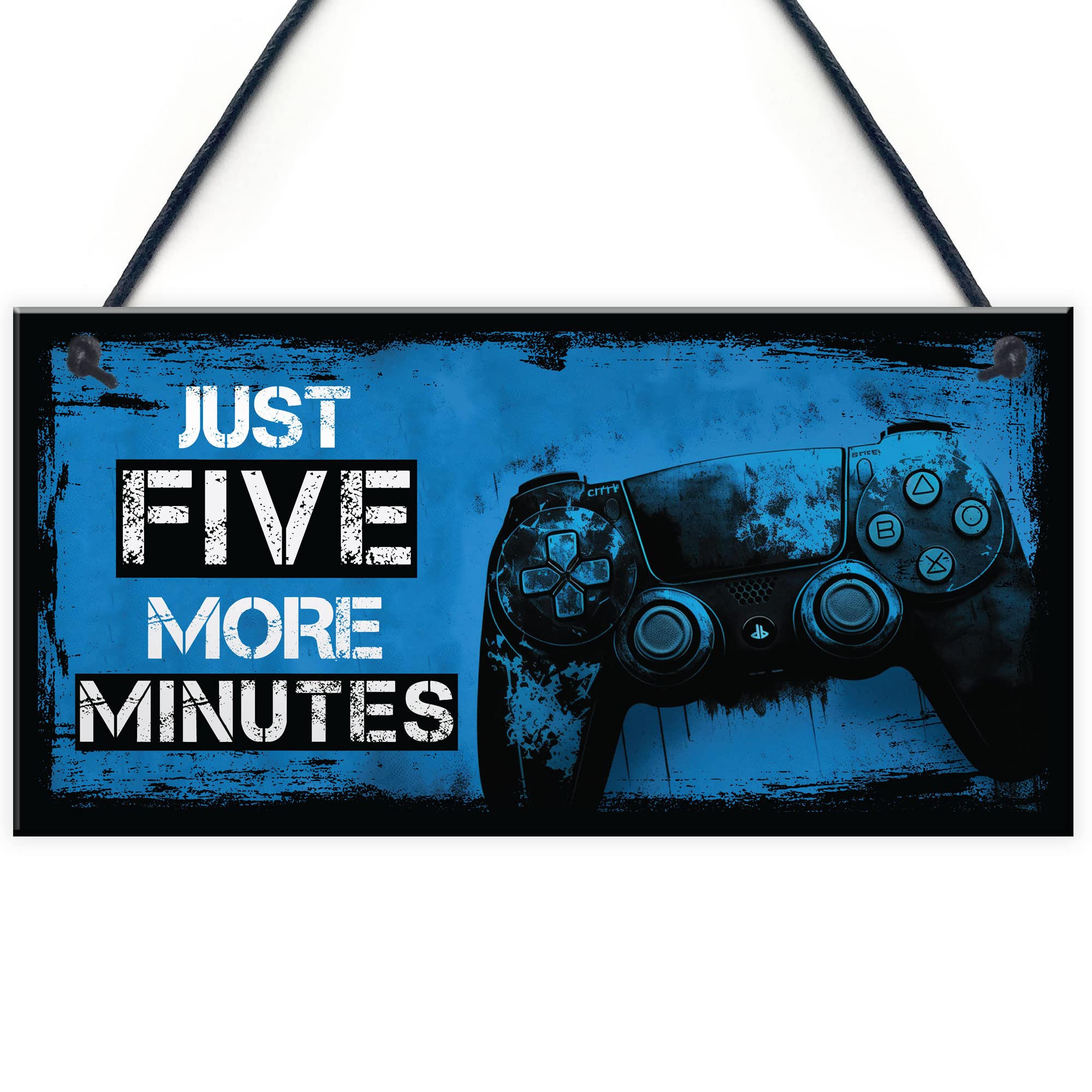 Red Ocean Gaming Sign for Boys Bedroom Door Decorations, Gamer Quotes - Just Five More Minutes - Gaming Wall Art Decor for Gamer Gifts, Games Room Hanging Plaque Gift For Son Brother