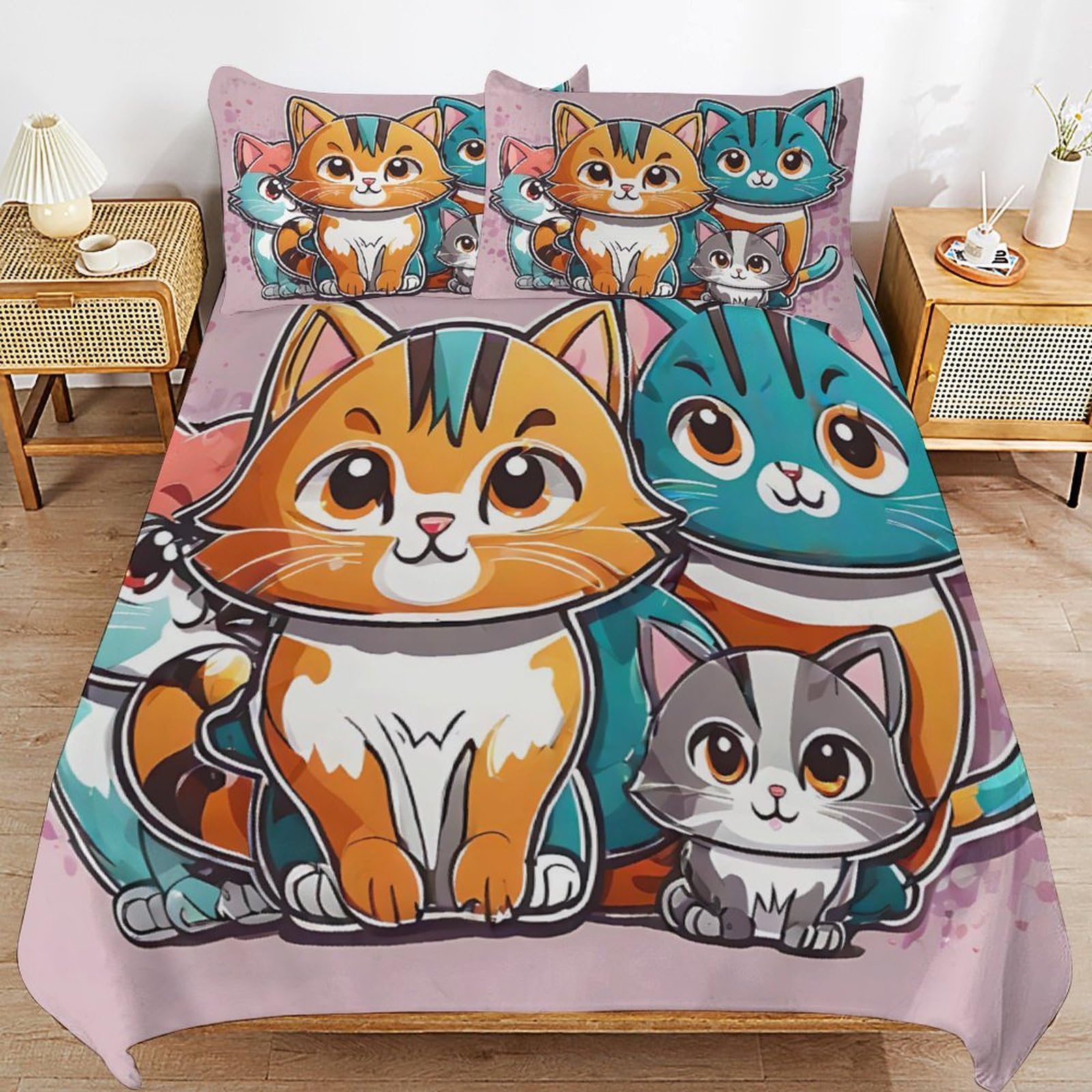 Parure de lit 220x240 cm avec 3 pièces à impression 3D et fermeture éclair pour chambre d'enfant