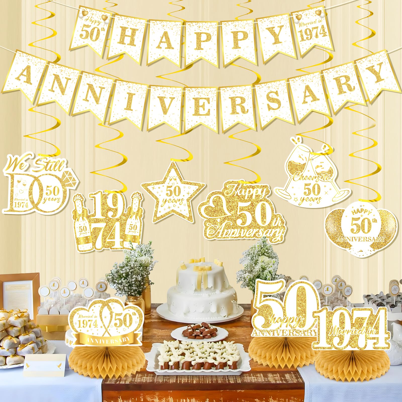 50th Golden Wedding Anniversary Decorations White Gold 50th Anniversary