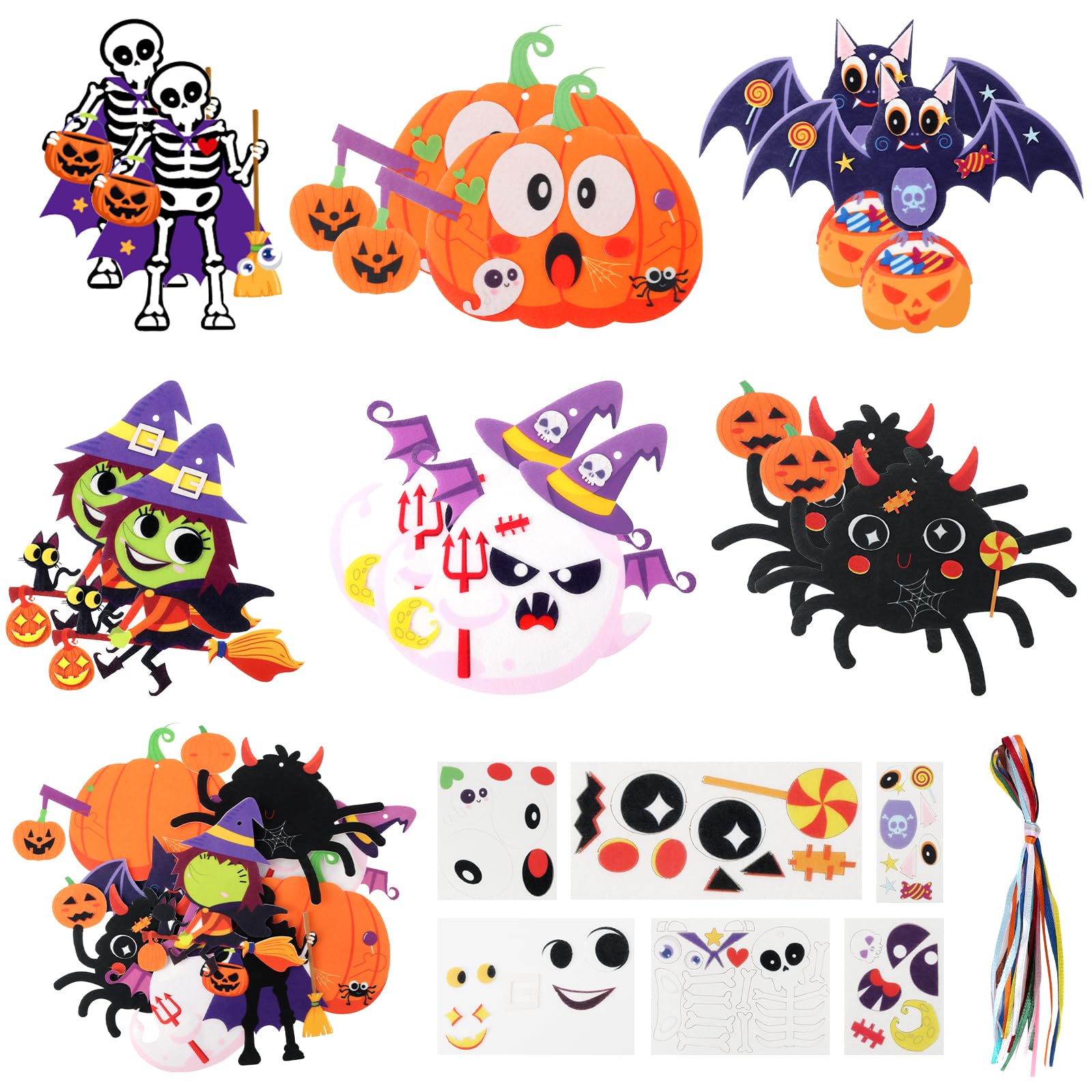 Halloween Crafts for Kids, 12 Pack Pumpkin Halloween Arts and Crafts, DIY Decoration Kits with Pumpkin Ghost Witches Bat Spider Skeleton to Make Your Own Decorations