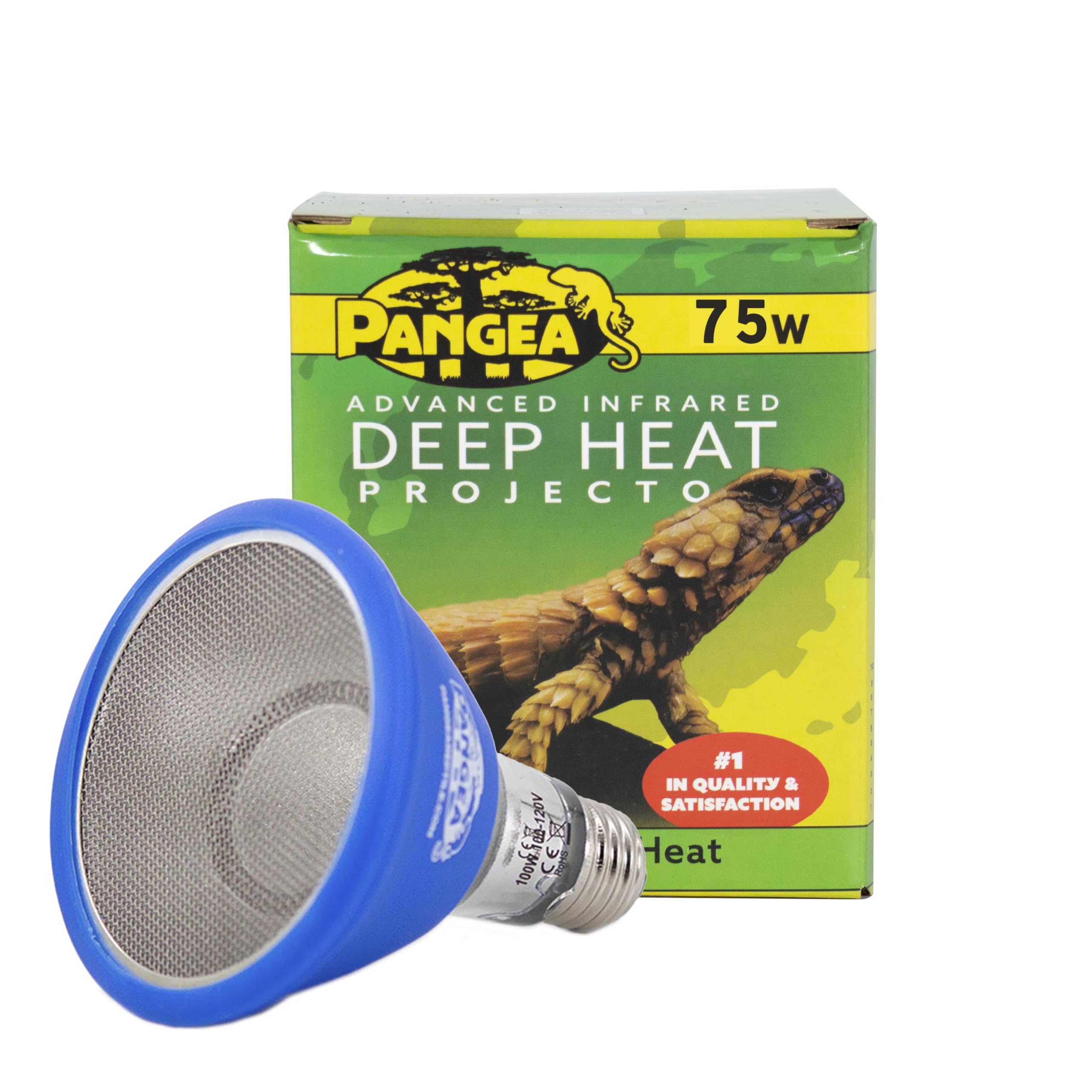 Pangea 75W Deep Heat Projector for Reptiles with Carbon Fiber Filament, Core Warming Infrared A and B Bulb for Basking Lizards, Designed for Ceramic Sockets (75 Watt)