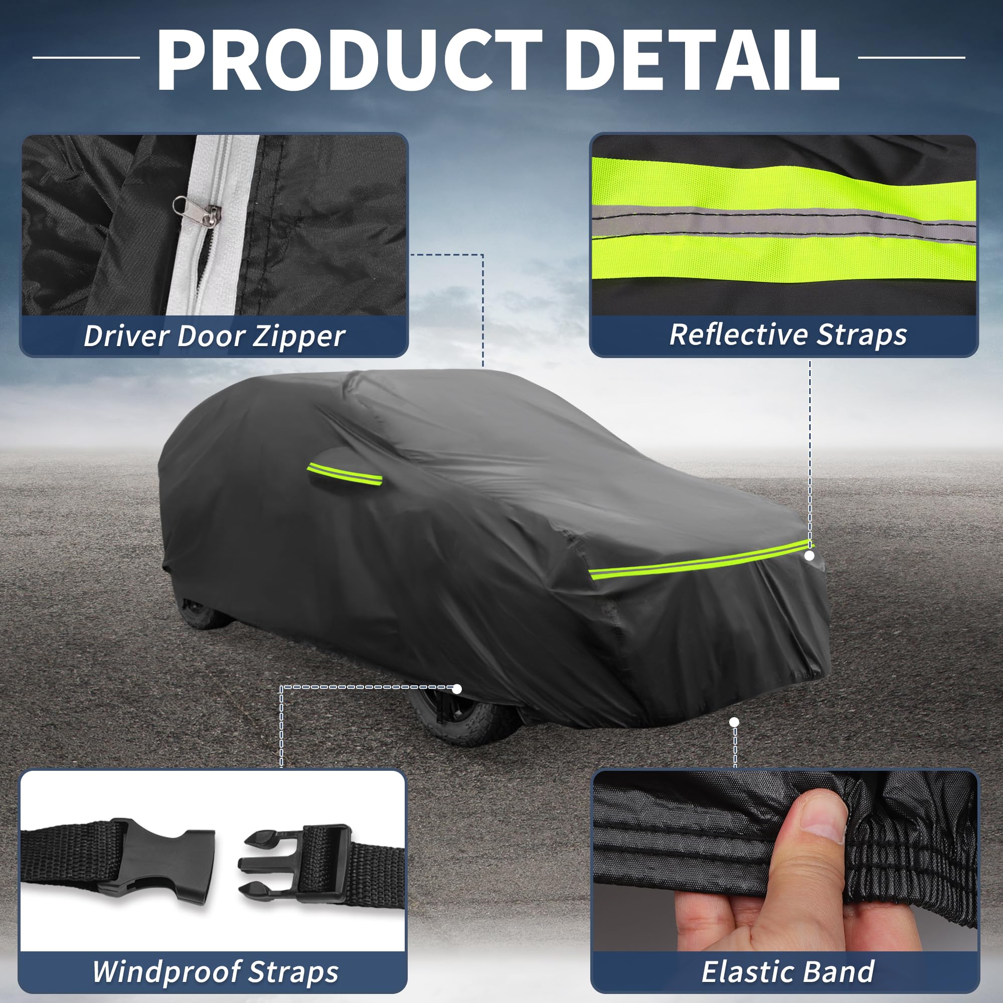A ABSOPRO Housse Voiture pour Dacia Sandero 2008-2021 210D-Pu Housse Voiture Extérieure Complète Toutes Saisons Imperméable Coupe-Vent Protection Solaire Fermeture Éclair Conducteur Noir