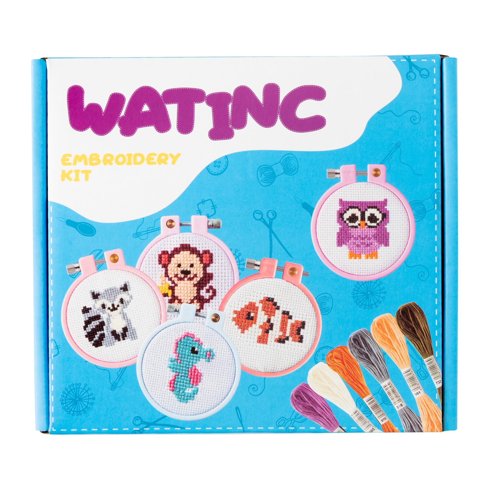 WATINC DIY Embroidery Cross Stitch per bambini cuccioli modello ricamo principiante set con modelli e istruzioni per punto croce, kit iniziale per cucire con istruzioni punch needle ricamo