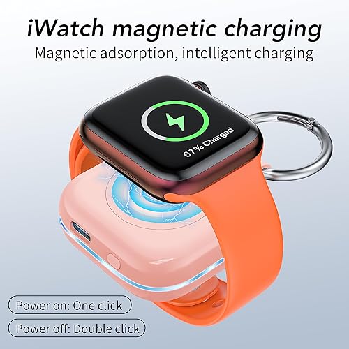 Miniatura 4 de HUOTO - Cargador inalámbrico y portátil para accesorios de Apple Watch, cargador magnético y compacto para iWatch de 1200 mAh, batería externa con