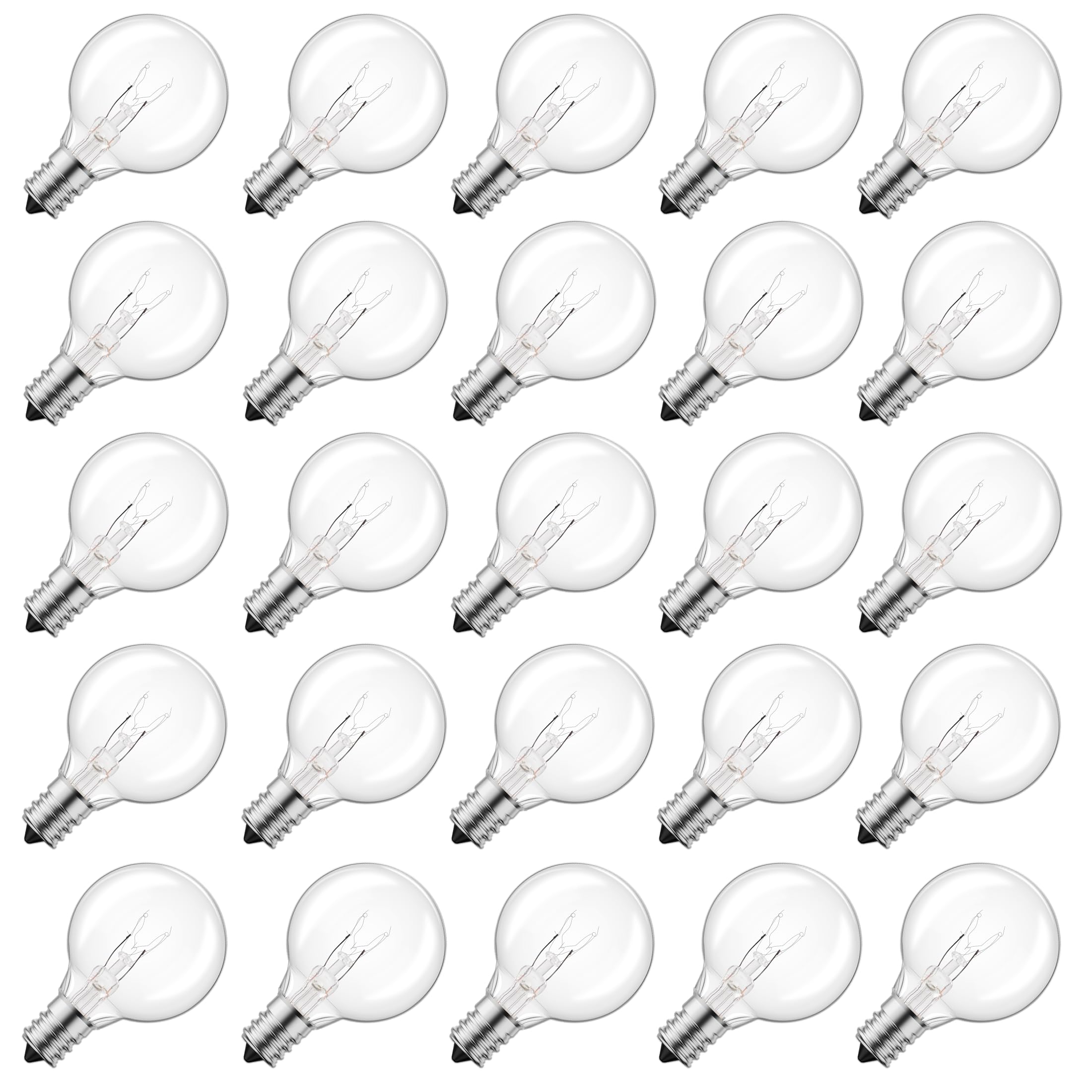 Brightown G40 Replacement Light Bulbs, 25 Pack 5W Clear Globe Bulb fits E12 C7 Candelabra Screw Base Sockets, 1.5 Inch Dimmable Light Bulbs for Indoor Outdoor Patio Decor, Warm White
