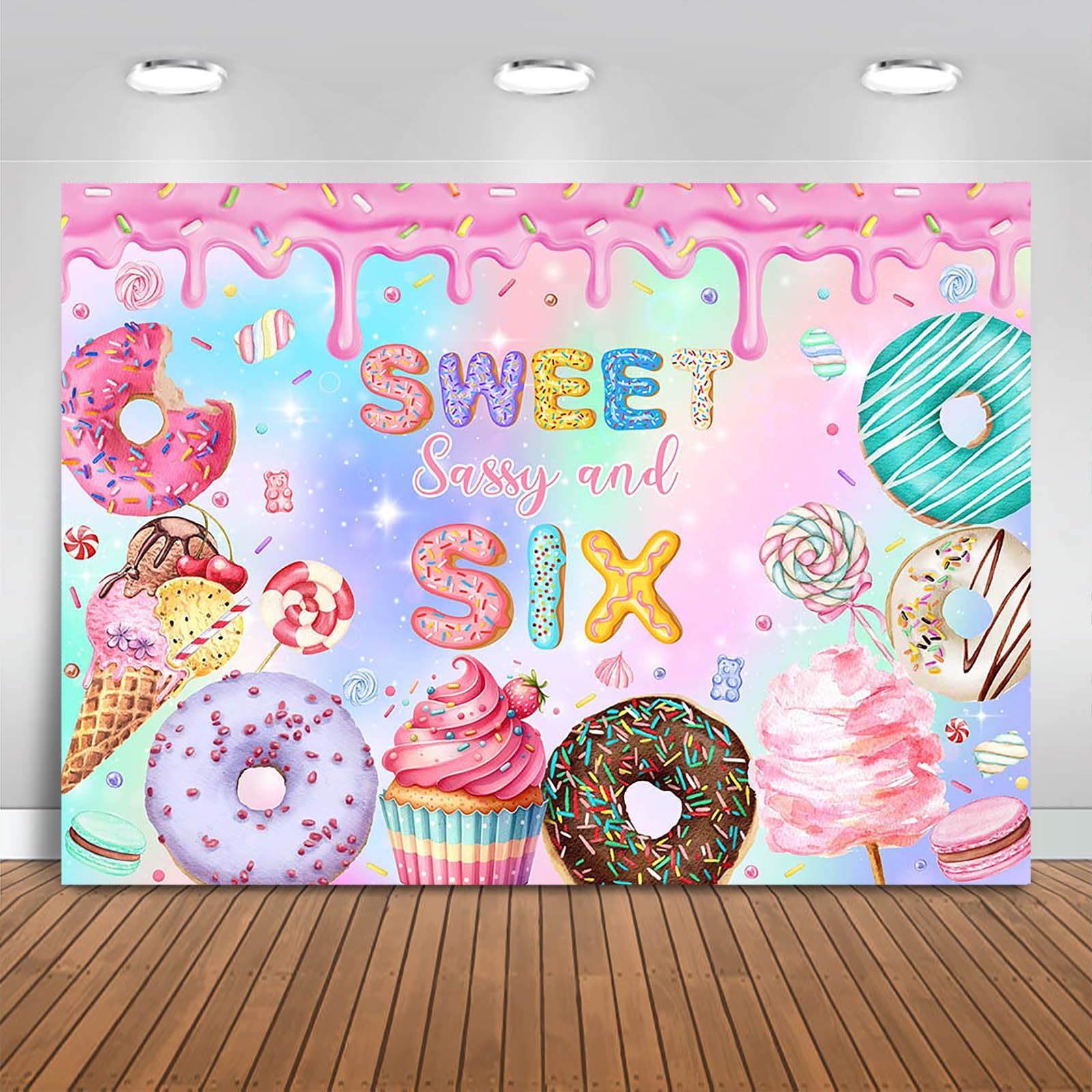 Fitumiw Donut 6th Birthday Backdrop 7x5ft Sweet Sassy and Six Donut Birthday Party Decorations Background for Girls Happy 6th Birthday Cake Table