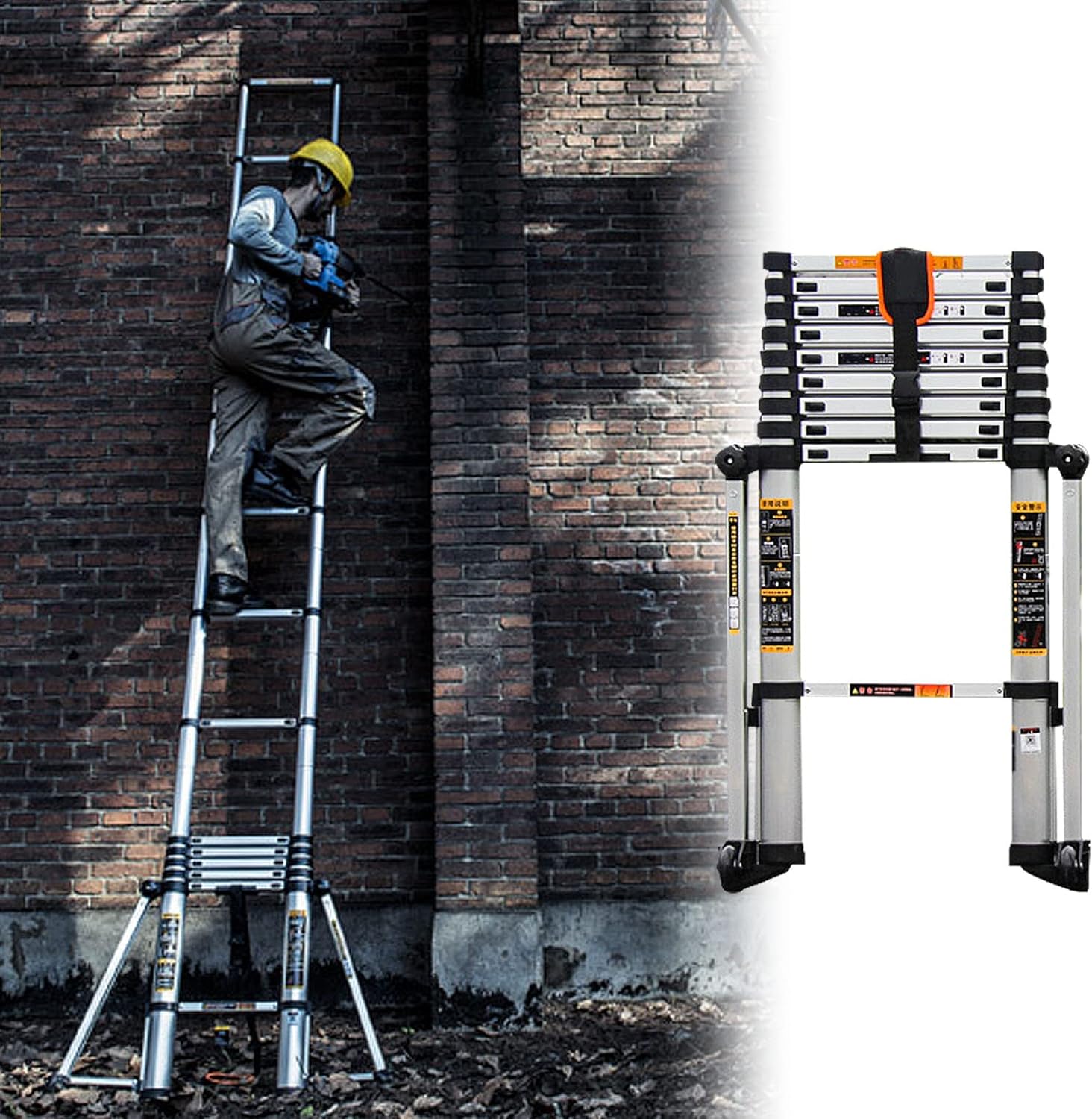 Telescoping Ladder, Aluminum Extension Ladder with 2 Triangle