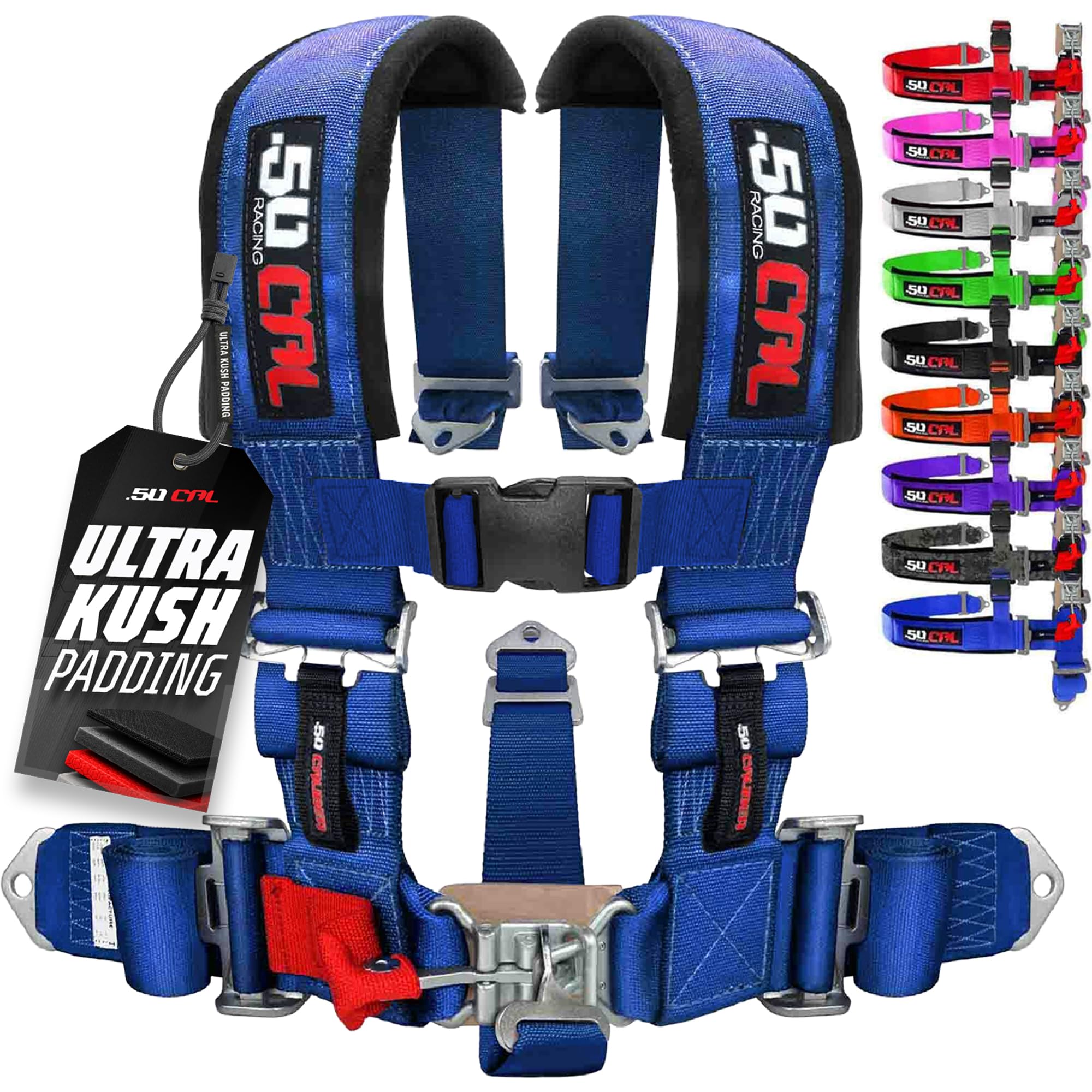 1pc 50 Cal Blue 5 Point Harness 2 inch Straps, Racing Harness Seat Belt