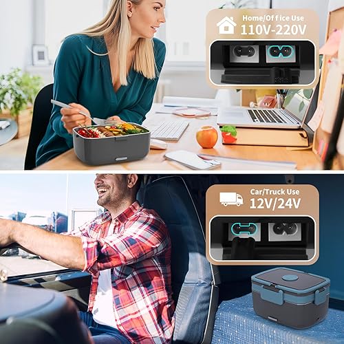 Miniatura 4 de Fiambrera eléctrica para adultos  Calentador de alimentos portátil de 90 W con acero inoxidable de 2 L y recipiente de fruta de 1 litro, lonchera