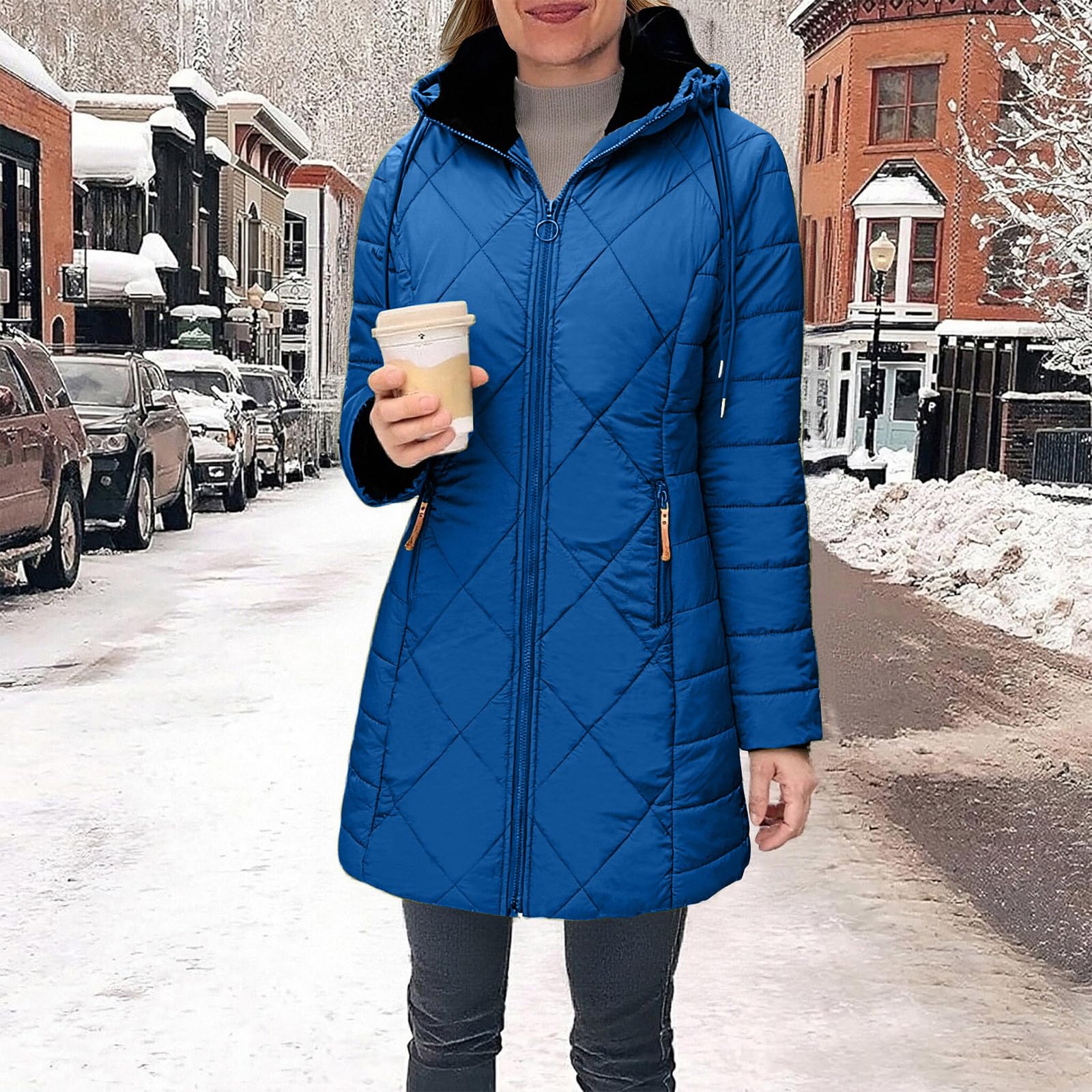 Abrigos de invierno para mujer, chaqueta acolchada cálida con forro polar para mujer, abrigo grueso y mullido, chaqueta resistente al viento, chaqueta térmica larga con bolsillos