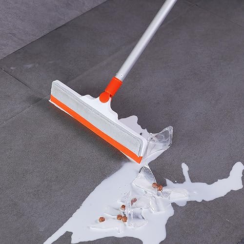 Miniatura 4 de Escoba de silicona mágica multifuncional 3 en 1 con poste de aluminio de 60 pulgadas, 2 almohadillas de microfibra para pelo de mascotas, líquido,