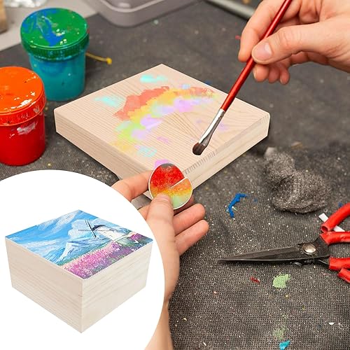 Miniatura 5 de MY MIRONEY 2 cajas de almacenamiento de madera sin terminar con tapa superior de 5.91 x 5.91 pulgadas, caja cuadrada de madera de pino para