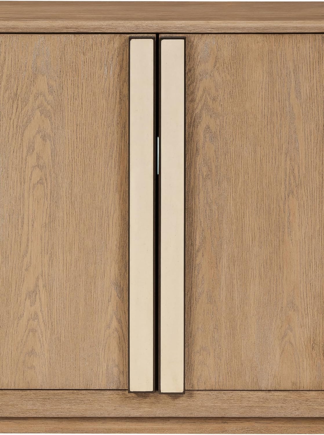 Demilune Toffee Oak Veneer Server with Textured Stone Handles, Soft-Close Hinges, and Spacious Storage