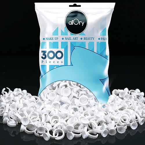 300 anillos de pegamento para extensiones de pestañas, anillos desechables para pestañas con forma encantadora, abanico, flores, suministros para
