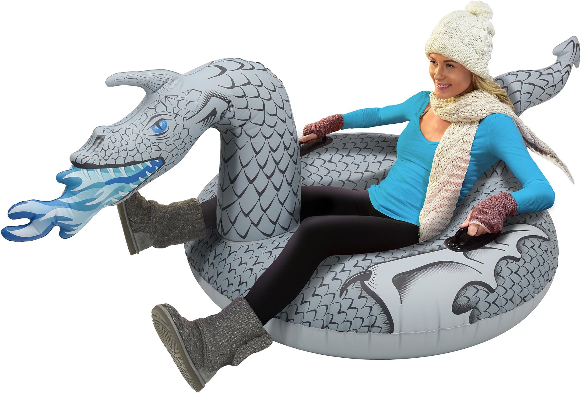 GoFloatsWinter Snow Tubes - Choose from Unicorn, Disney's Frozen, Ice Dragon, Polar Bear, Penguin, Flamingo - Inflatable Sled for Kids and Adults