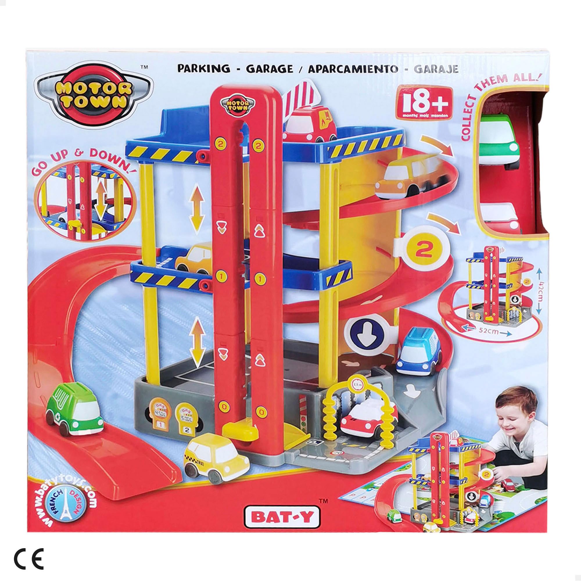 COLORBABY Motor Town, Parking de Juguetes 3 Niveles y Doble Rampa, Incluye 2 Coches y 2 Rampas de Lanzamiento, Pista y Garage Infantil, Juguetes para Niños (49965)