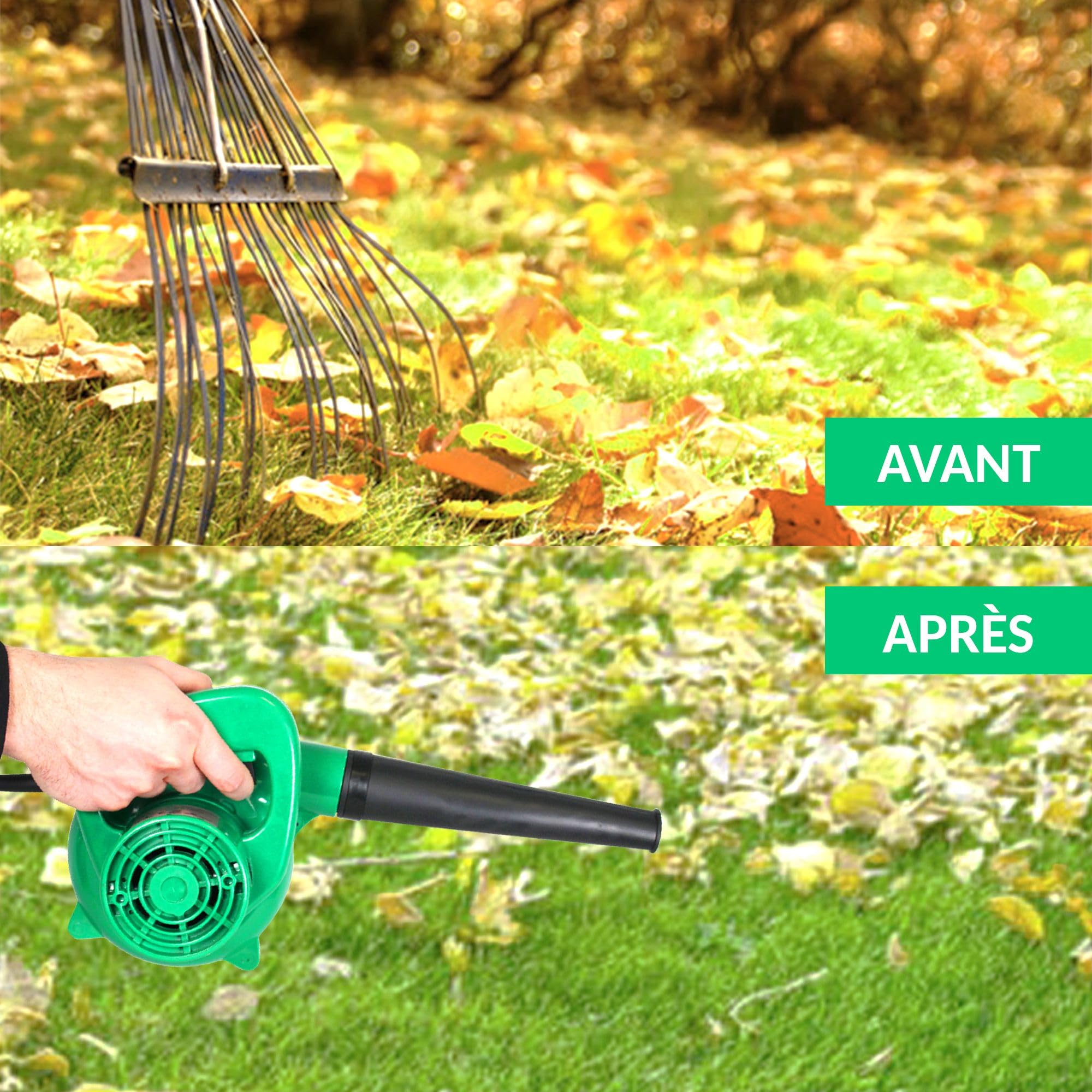 FISHTEC - Mini Soffiatore di Foglie Elettrico - Reversibile in Aspirapolvere con Sacchetto di Recupero - Lunghezza Cavo 2M - 500 W - 40CM - Verde - Compatto, Pratico e Leggero - Giardino