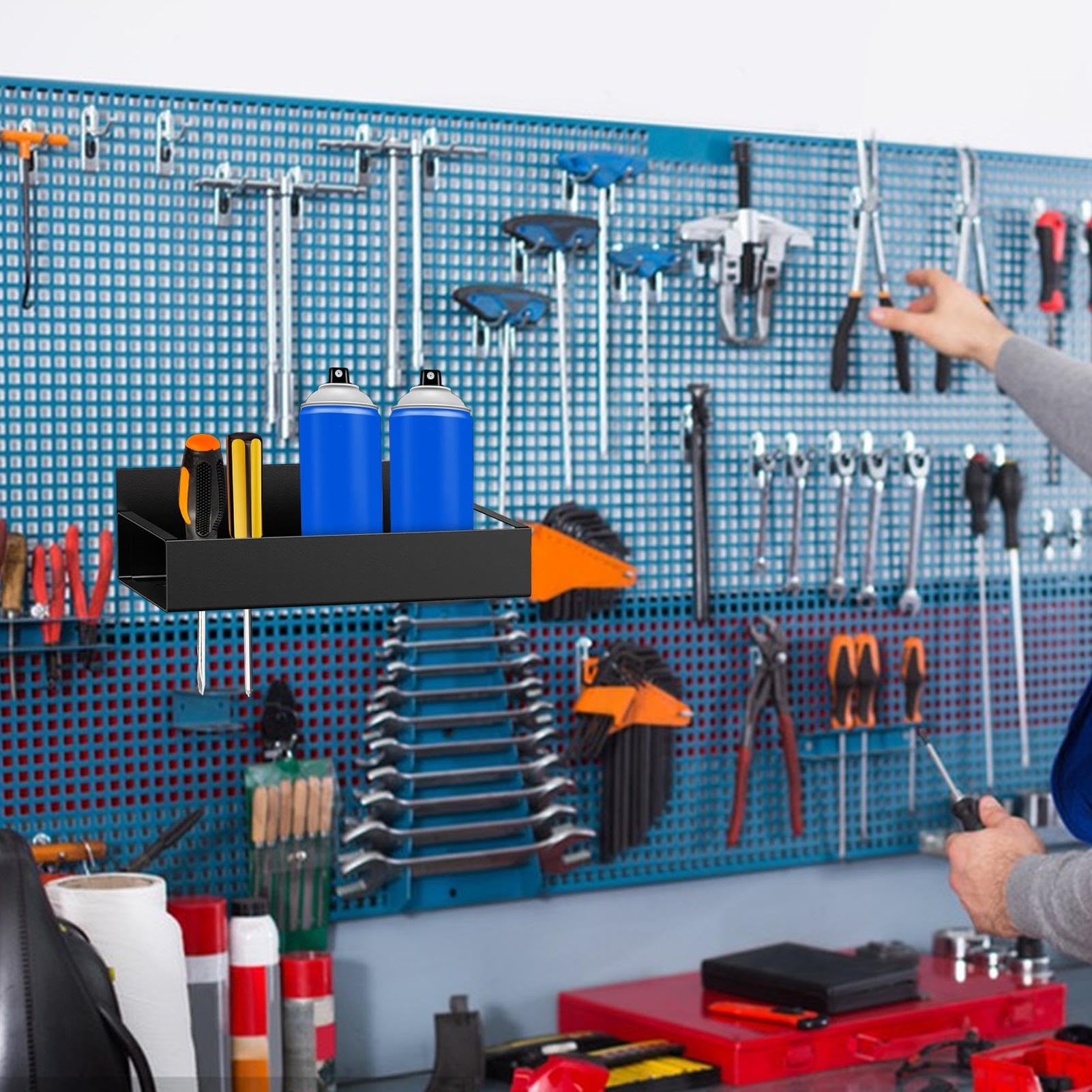 BONJUME Porta Bombolette Spray Da Parete - Rack Per 5 Bottiglie, Acciaio, Organizza Garage E Casa - Foto 7