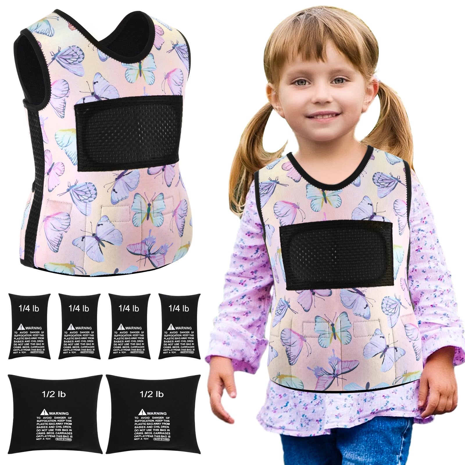 Janmercy Weighted Vest for Kids Ages 4 to 7 and Ages 8 Boy Girl Adjustable Breathable Compression Vest