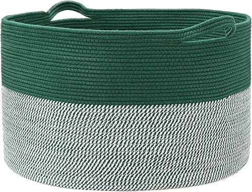Cesta de almacenamiento extragrande de 83 litros verde para manta en sala de estar, cesta de lavandería gigante, cesta de juguetes para bebé con