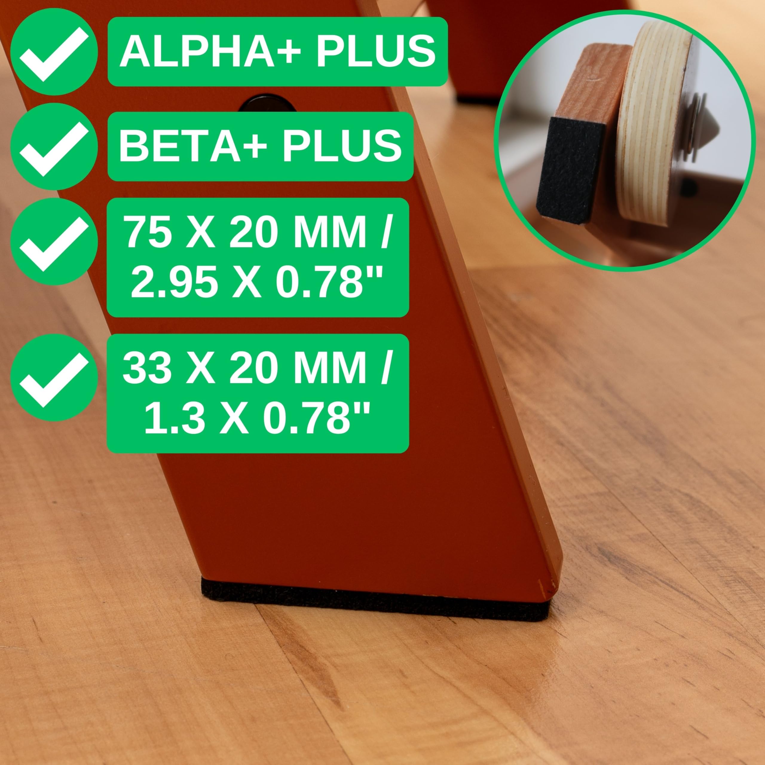 Felt glides with nubs for highchair 1 set, compatible with HAUCK ALPHA+ and BETA+ highchair with castors, in black - Image 2