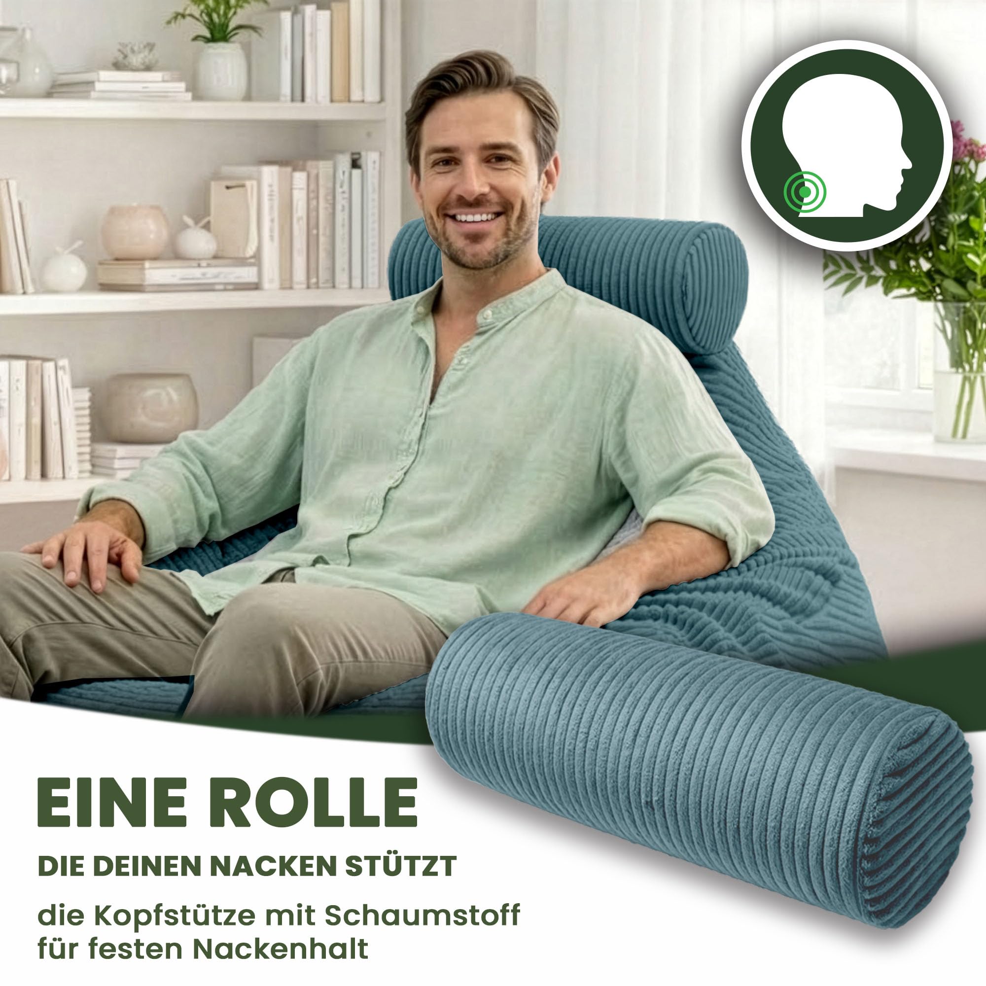 DreamRoots Sitzsack Erwachsene Cord oder Kinder - Bean Bag Sofa - Sitzsack Cord mit Hocker und Bezug - Sitzsäcke mit Füllung 90x90x100 cm Ocean Depths