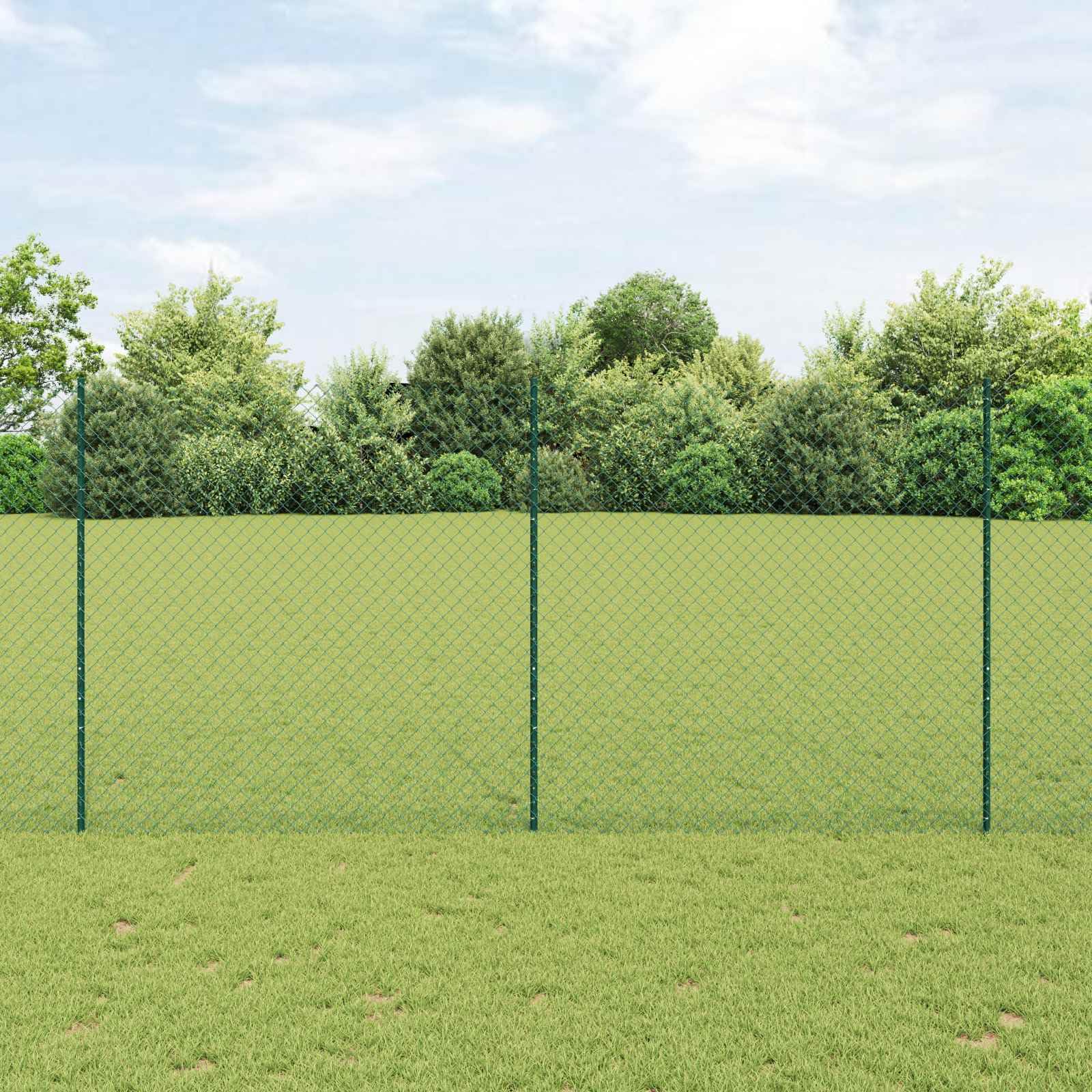 Clôture à maillons verte en acier PVC 10x1,5m avec 10 poteaux pour jardin