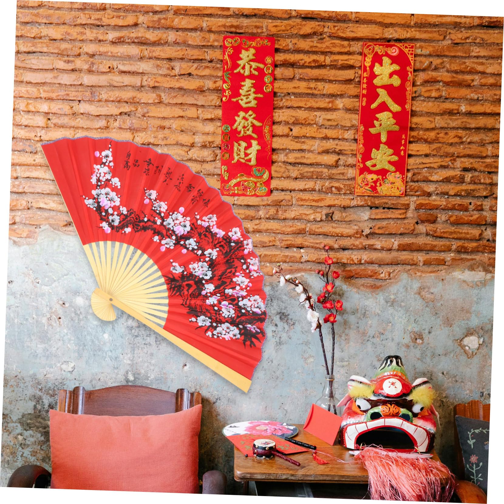 5 Piezas Gran Aficionado Gran Abanico Oriental Decorativo Abanico Chino Colgando decoración de Pared Pieza Decorativa Decoraciones de Ceremonia de Boda abanicos con Pintura China TOPBATHY