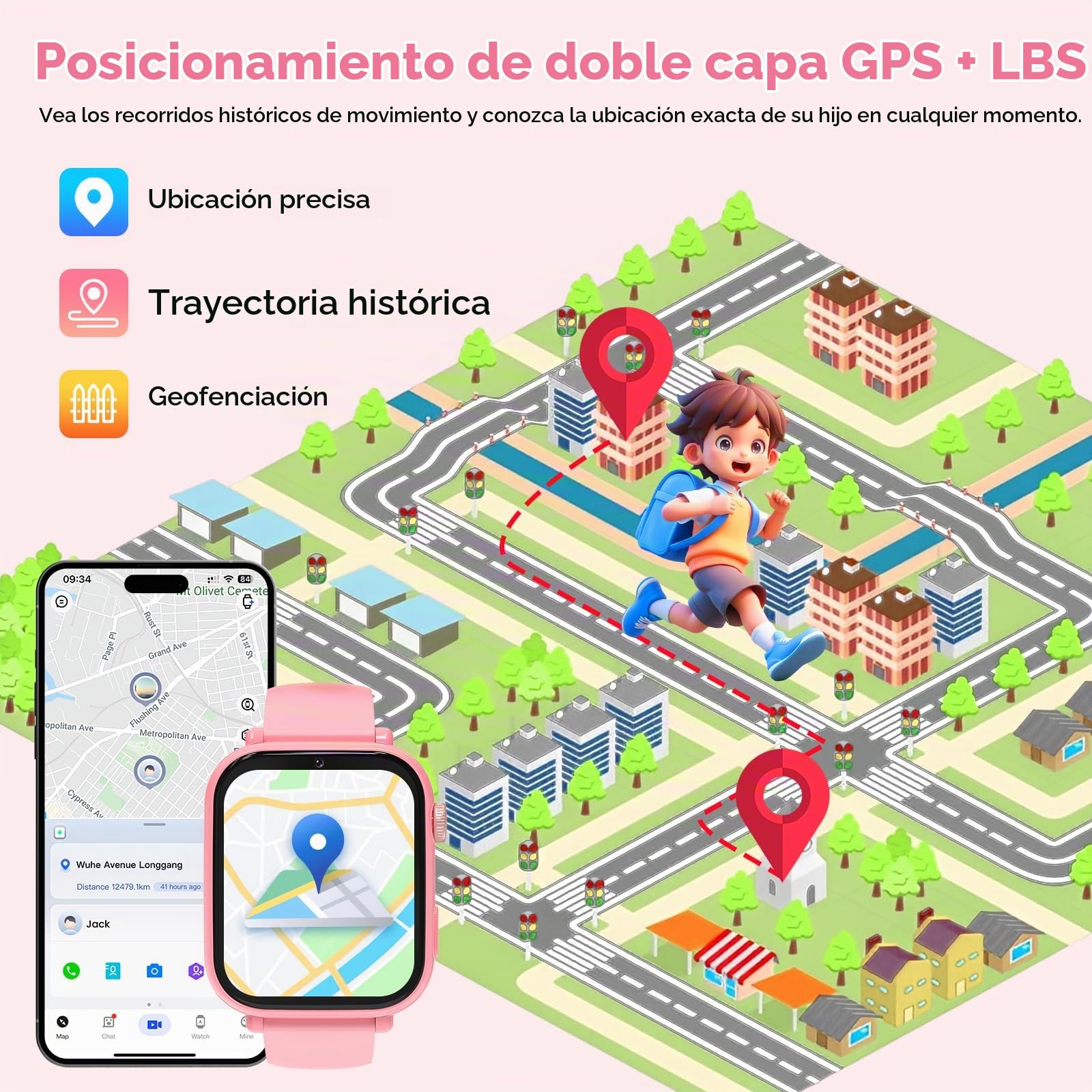 Reloj Inteligente Niño 4G GPS, Smartwatch para Niños Niñas con Teléfono, Videollamadas, Chat de Voz, SOS, Modo Escuela, Despertador, Podómetro,Relojes Teléfono Regalos para Infantil 4-12, Rosa claro