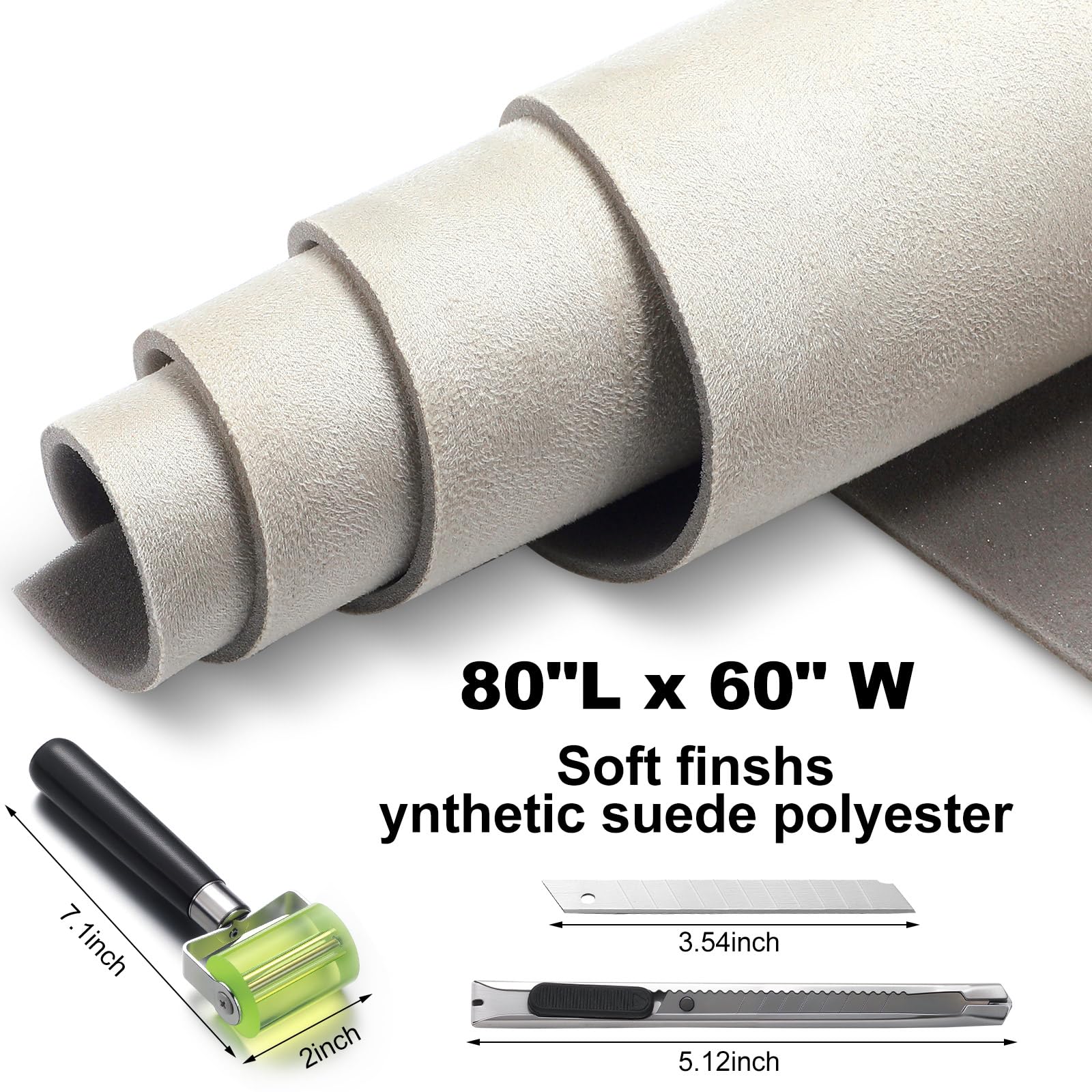 Pangda Tessuto scamosciato con supporto in schiuma da 0,6 cm, per tettuccio dell'auto, materiale scamosciato, con bordo in gomma, per fai da te, auto, camper, barche, soffitti interni (beige, 203 x