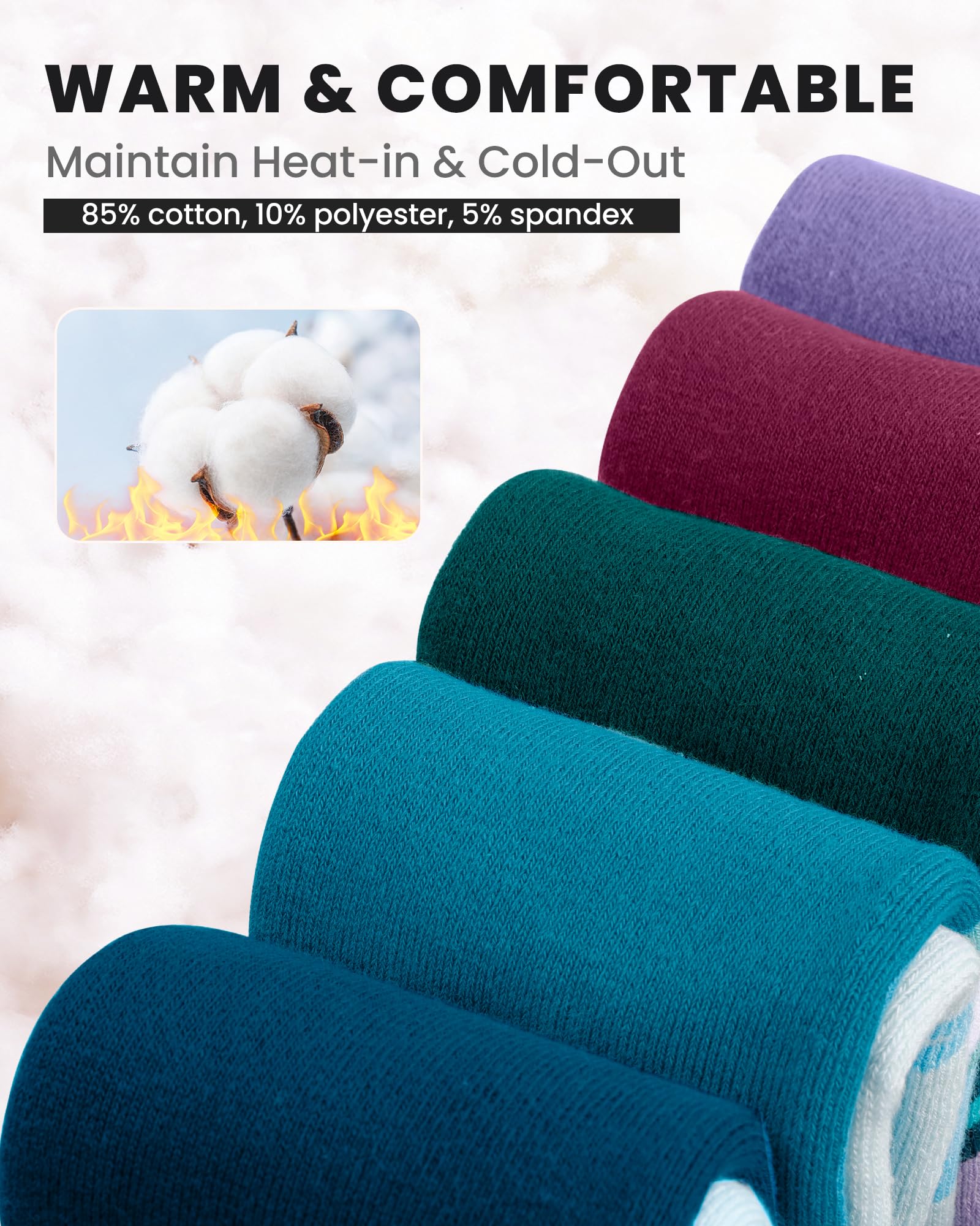 OutdoorMaster Chaussettes de ski, lot de 2 paires de chaussettes thermiques de ski et de snowboard pour femme avec design OTC avec manchette antidérapante, motifs de montagne
