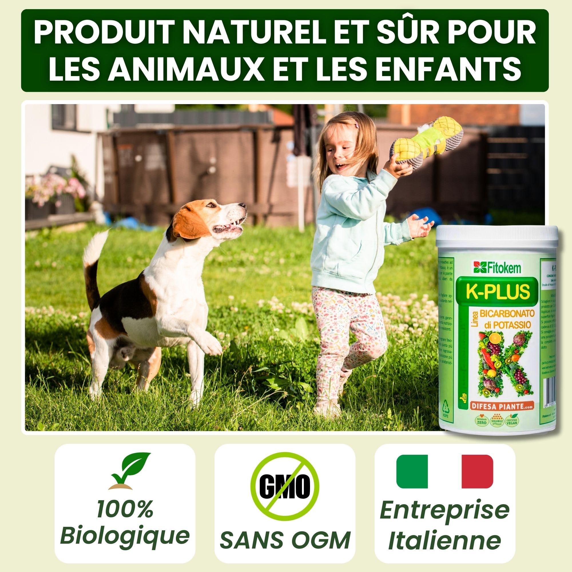 FITOKEM K-Plus 1KG - Engrais et Fertilisants Bicarbonate de Potassium Pur pour Plantes Intérieur et Exterieur et Agriculture, Engrais Universel Potasse Jardin, Potager, Arbres Fruitiers