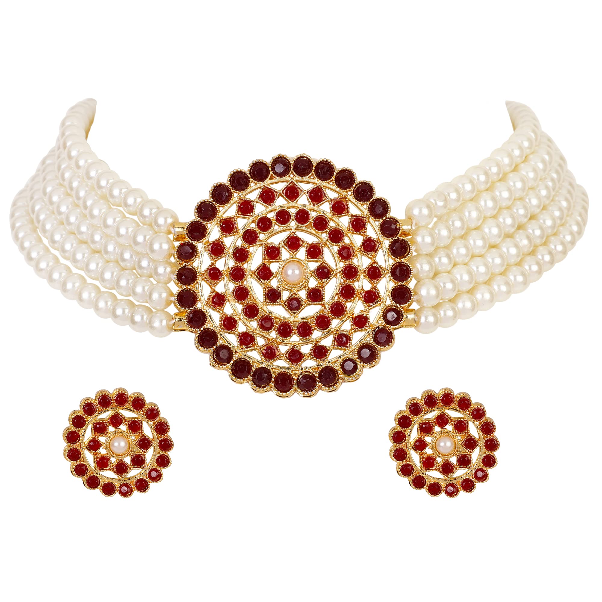 Shining Diva Fashion Latest Choker Design Traditional Stylish Fancy Pearl Necklace Jewellery Set for Women