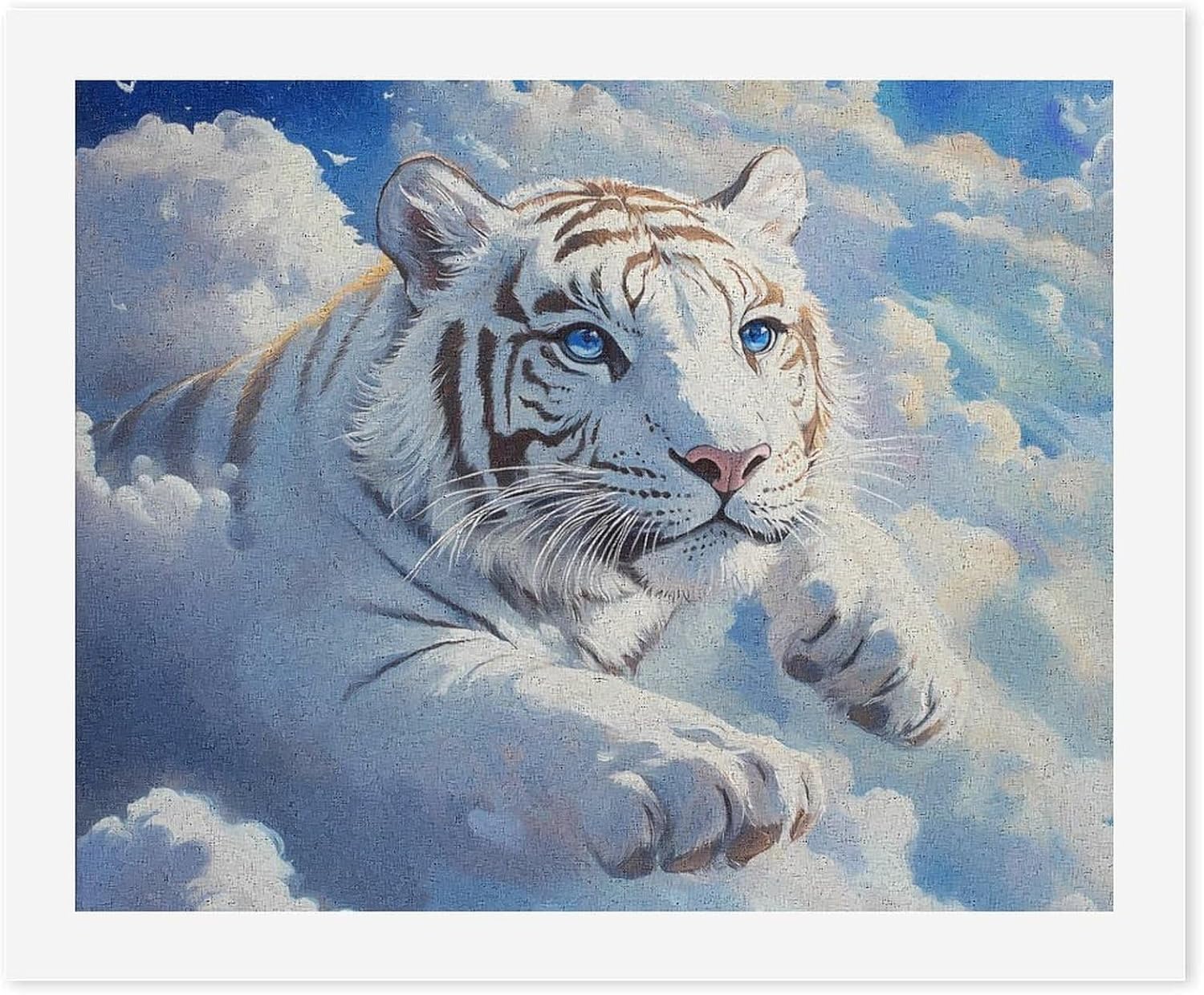 White Tiger Funny Digital Oil Painting Horizontal DIY Printed Artwork by Number Kits Decor Gifts for Adults