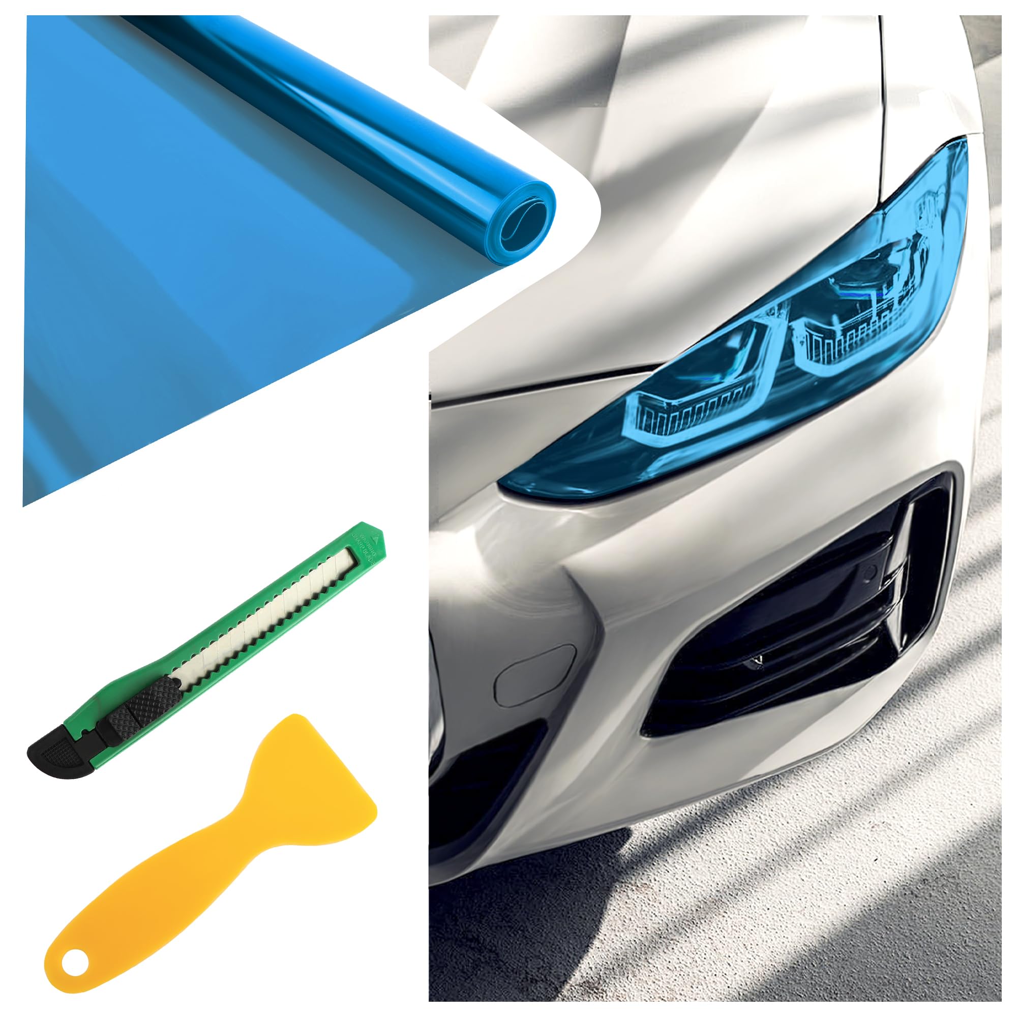 KIFIDAN 12×47 Inch Car Headlight Tint Film,Self-Adhesive Tail Light Tint Film Kit with Squeegee & Cutter,Universal Taillight Tints Films Automotive Exterior Accessories for Car Fog (Blue) - light covers | Mubboo