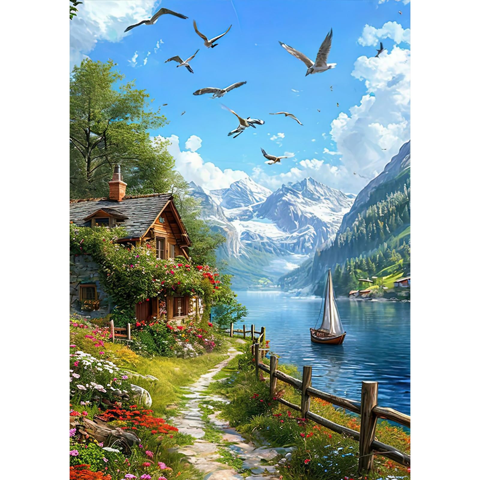 Auremi Landscape Diamond Art Kits,5D House Diamond Painting Kits for Adults,Full Drill Diamond Painting Kits for Beginners Crystal Picture Art for Home Decor 11.8x15.7 Inch