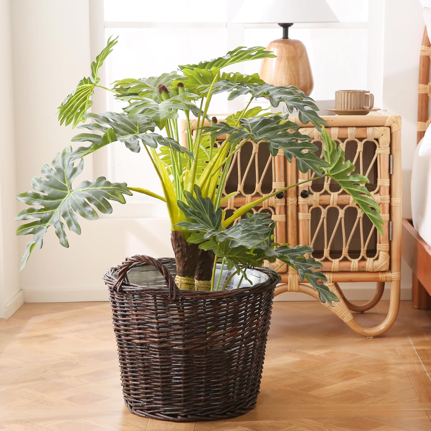 Handwoven Red Willow Planter Basket with Waterproof Liner – Natural Brown Decorative Flower Pot Holder for Indoor Use - Large Size (Inner Top Ø 14", Inner Height 10.6")