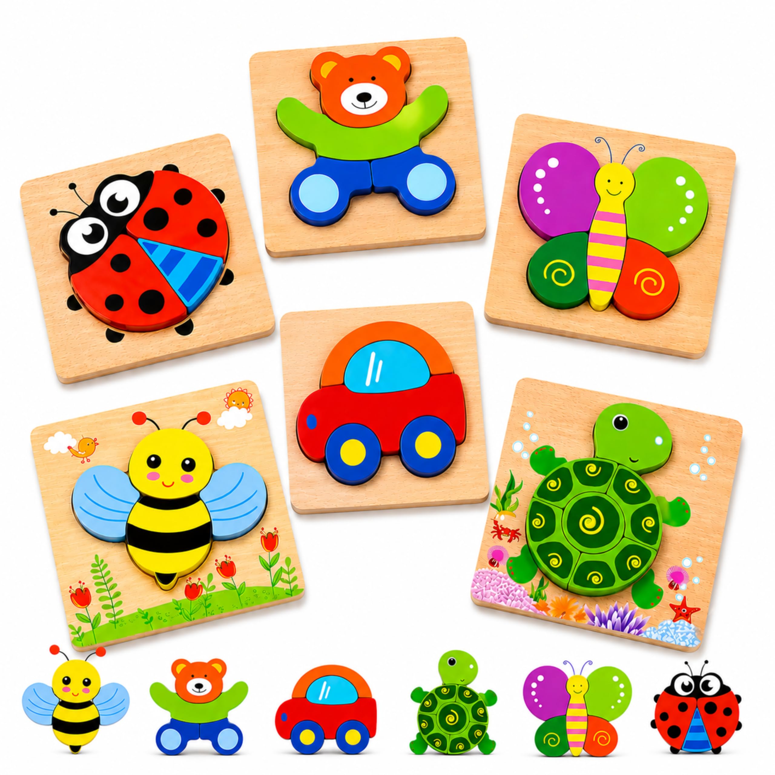 Wooden Jigsaw Puzzles Set | Puzzle Game for Kids 3 to 5 Years | 6 in 1 Animal & Vehicle Puzzle Toy for Shape Matching Activity Play | Multi Color |1 Set-image-34