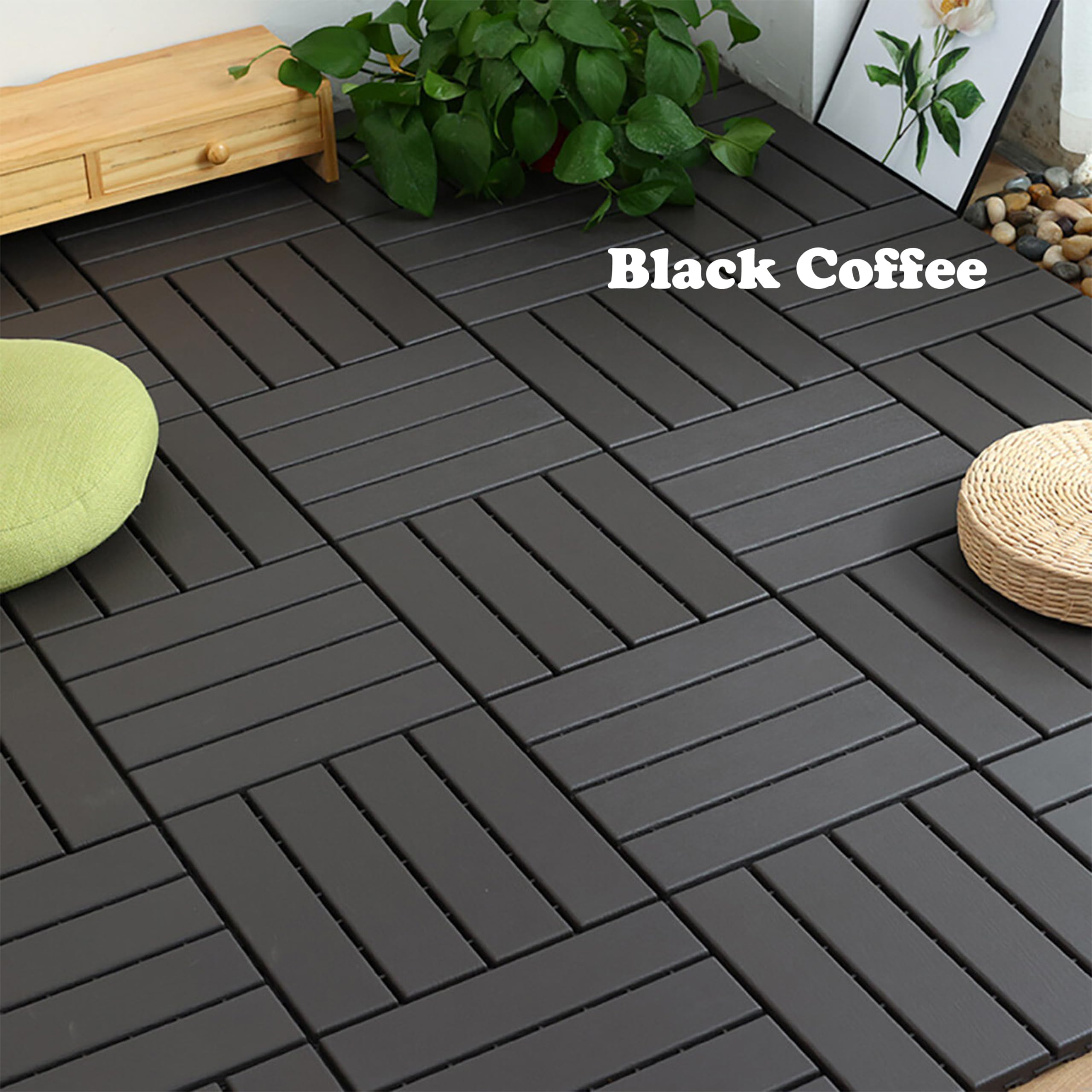Interlocking Patio Deck Tiles, Waterproof and Non-Slip, Easy to Clean and Maintain. Ideal Use for Garden/Walkway/Balcony/Yard/Porch Decor, Home Décor, Plastic Material.(Black Coffee 36pcs)