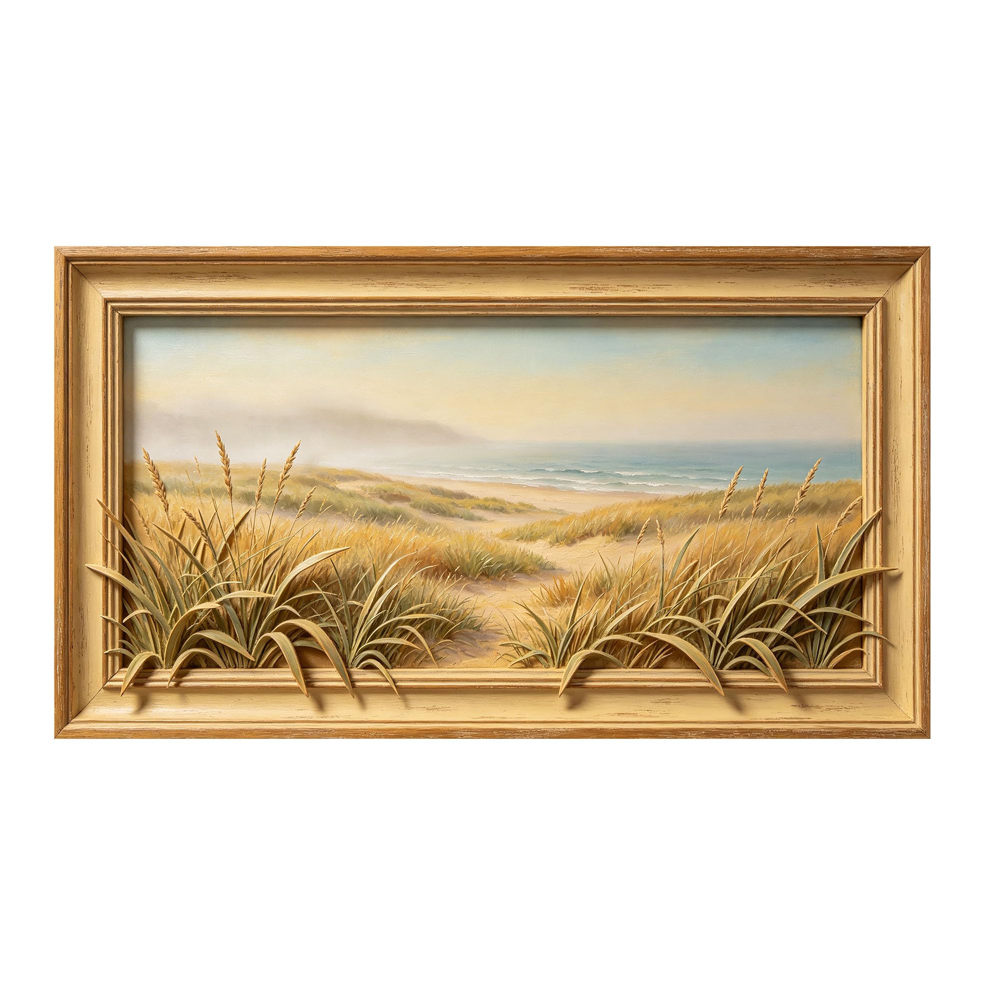 Yzpallescene 3D Framed Wall Art 50cm×100cm Coastal Seascape Panoramic Oil Painting Large Size SelfAdhesive Removable Wall Decor Prints Artwork for Living Room Bedroom Office
