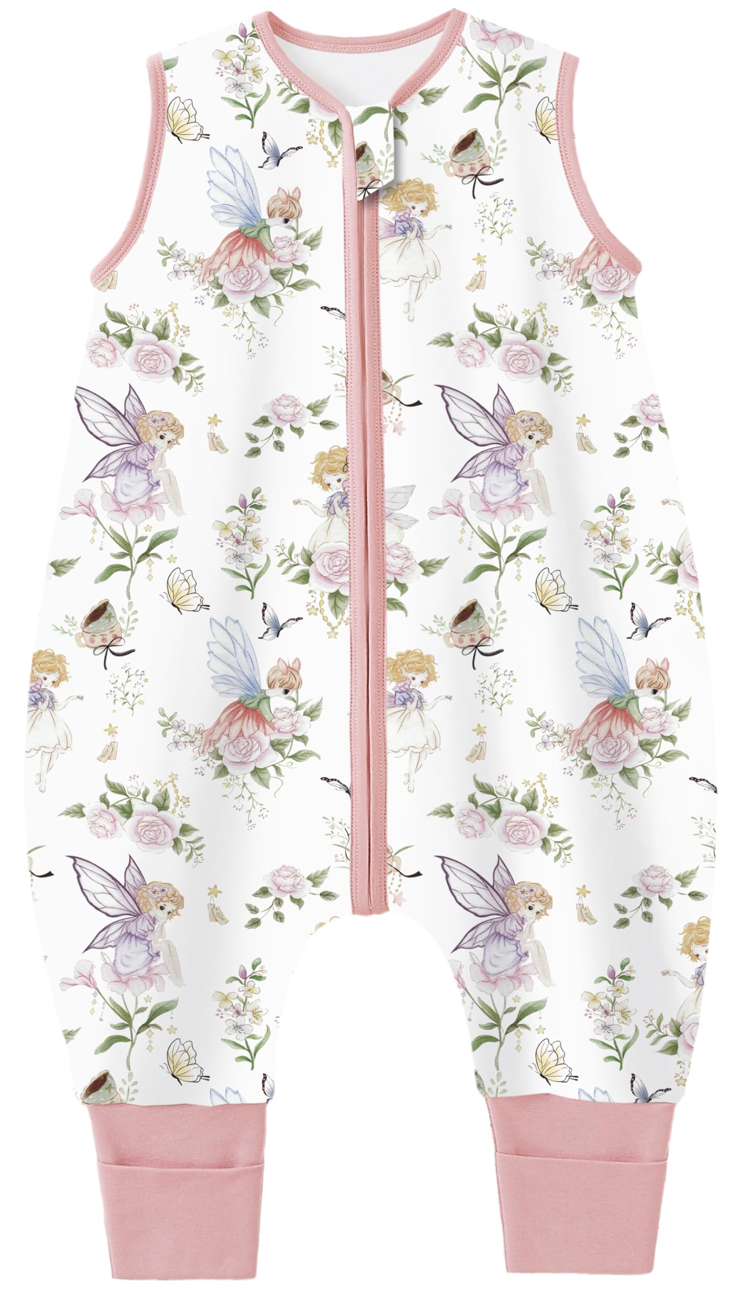 Chilsuessy Baby Sommerschlafsack mit Füßen 0.5 Tog Kleine Kinder Schlafsack mit Beinen 100% Baumwolle Schlafstrampler für Jungen und Mädchen, 0.5 Tog/Blumen Park, 70cm/Baby Höhe 80-90cm