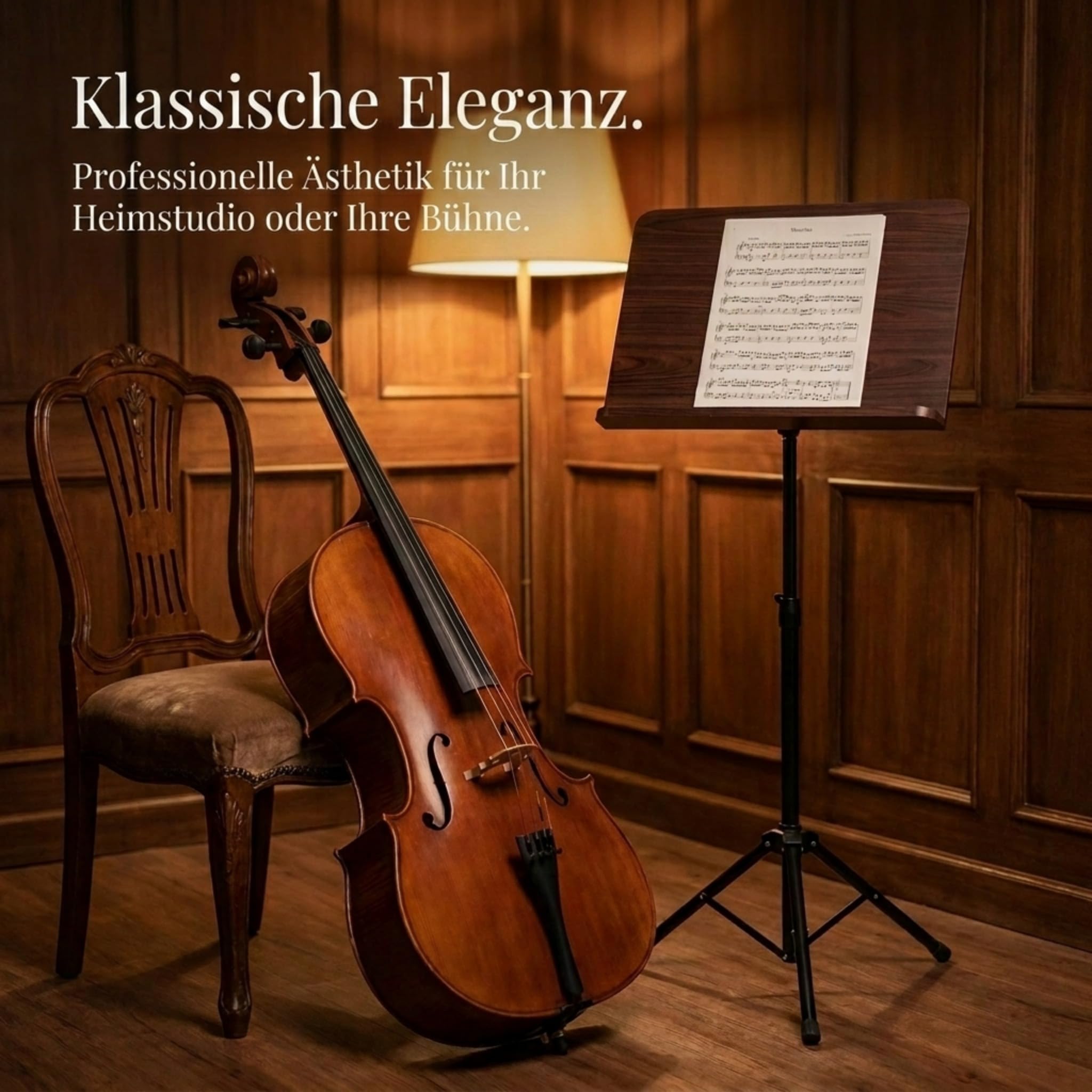 Classic Cantabile Orchesterpult Rosenholz - Robustes Stativ mit großer Notenablage - Edle Optik in Rosenholz laminiert - Höhenverstellbar von 65 bis 110 cm - Prismenverbindung