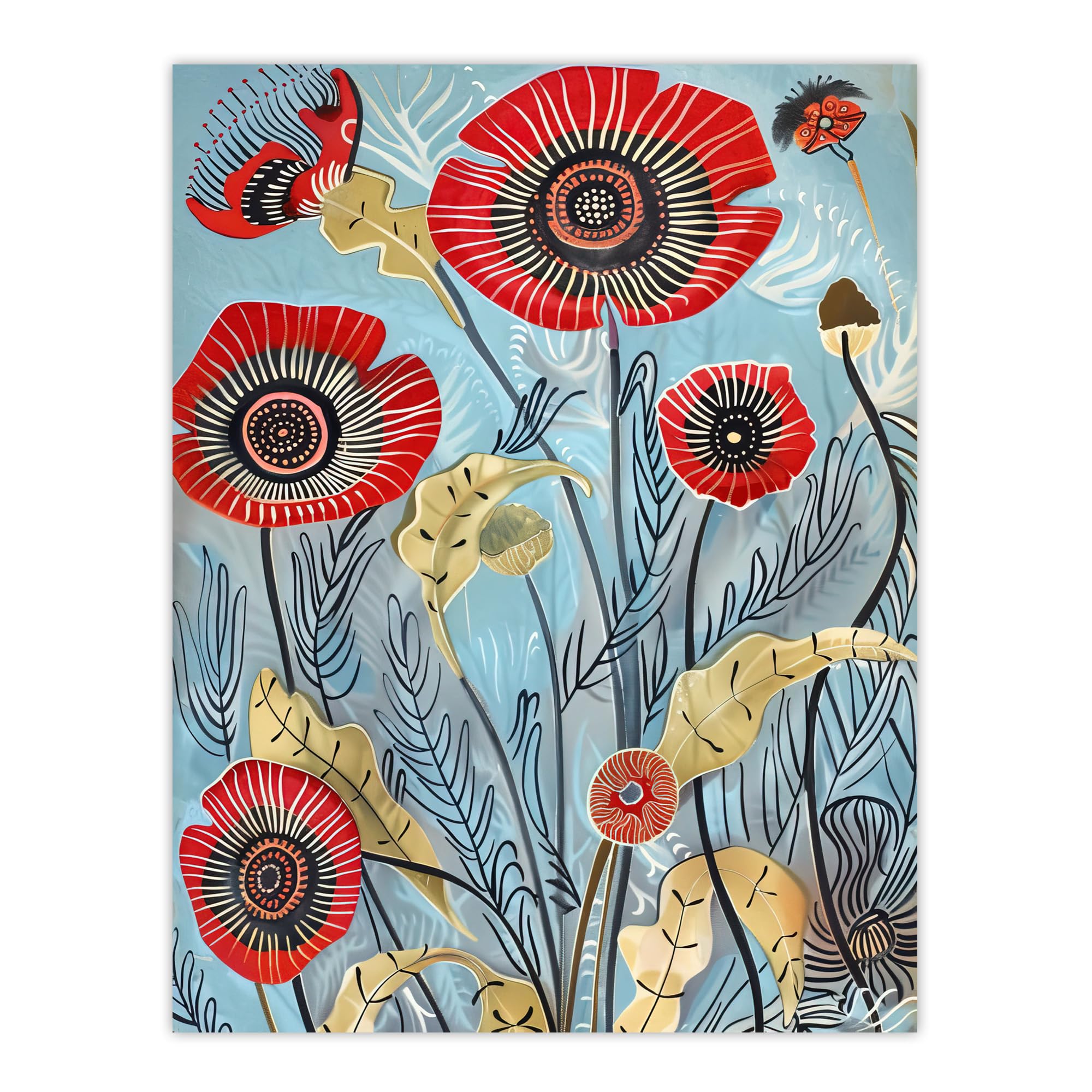 Artery8 Poppy Flowers Modern Folk Art Painting Quirky Living Room Large Wall Art Poster Print Thick Paper 18X24 Inch