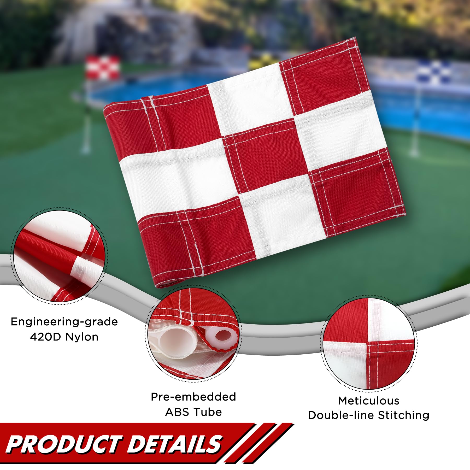 Bandera de golf a cuadros con inserto de plástico, banderas verdes para patio, interior/exterior, banderas de pin de jardín, bandera de nailon 420D de alta calidad, 8 pulgadas de largo x 6 pulgadas de