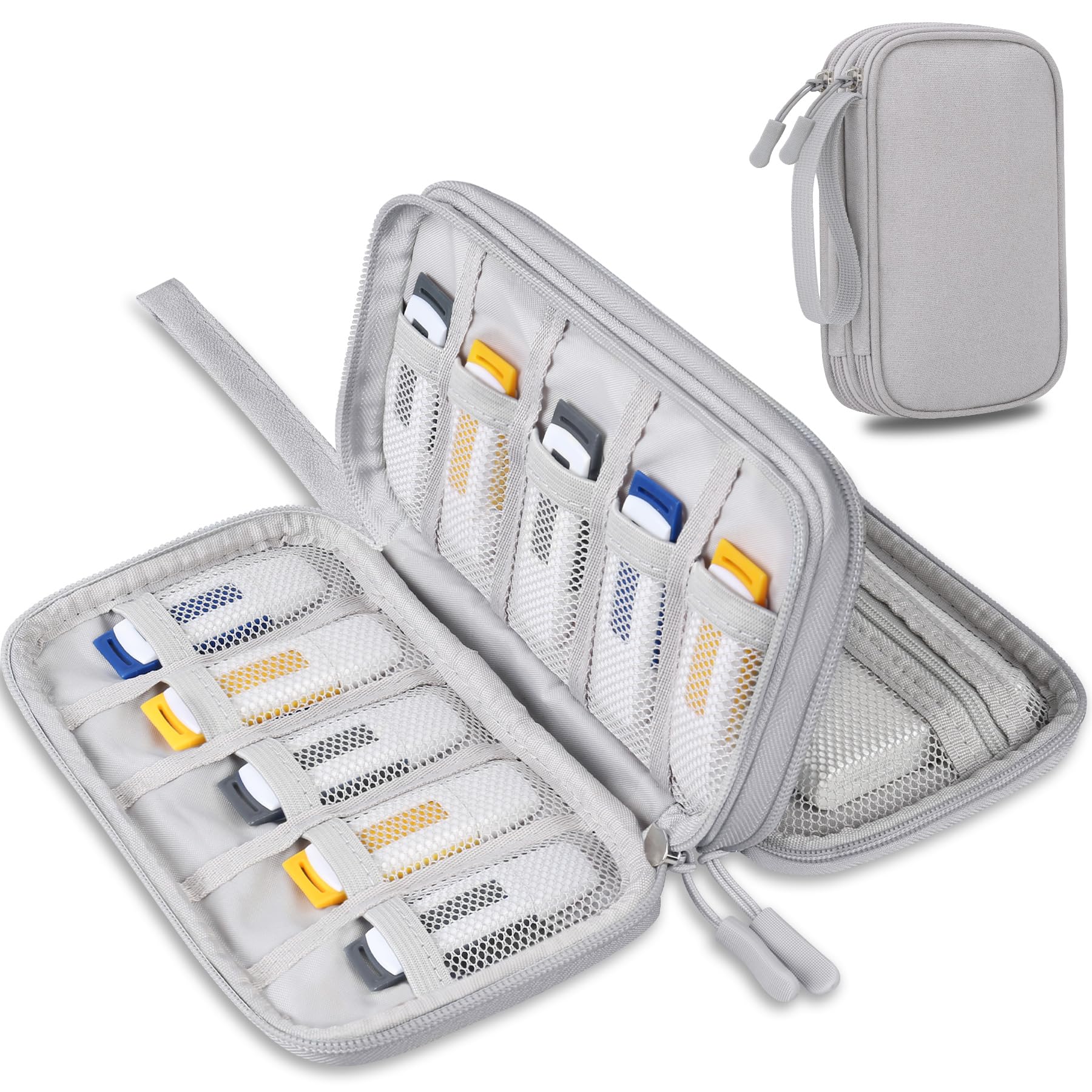 USB Flash Drive Case Thumb Drive Holder Case Organizer Portable Electronic Accessories Storage Bag for SanDisk/SamData/Samsung USB Flash Drives Jump Drive Memory Stick, SD Card, Cable, Gray