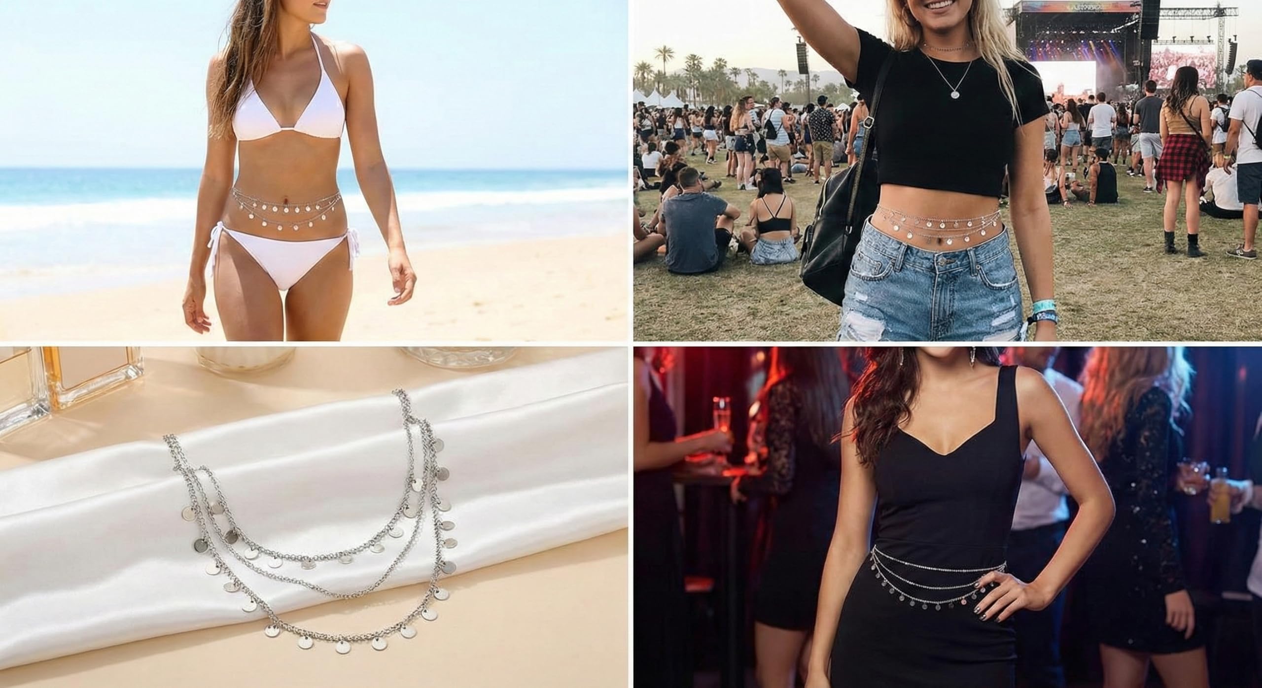 Cadena de Cintura Ajustable para Vientre, Collar de 3 Capas con diseño Vintage, cinturón para Bikini de Verano, joyería de Cuerpo para Mujeres, Regalo Elegante en Caja
